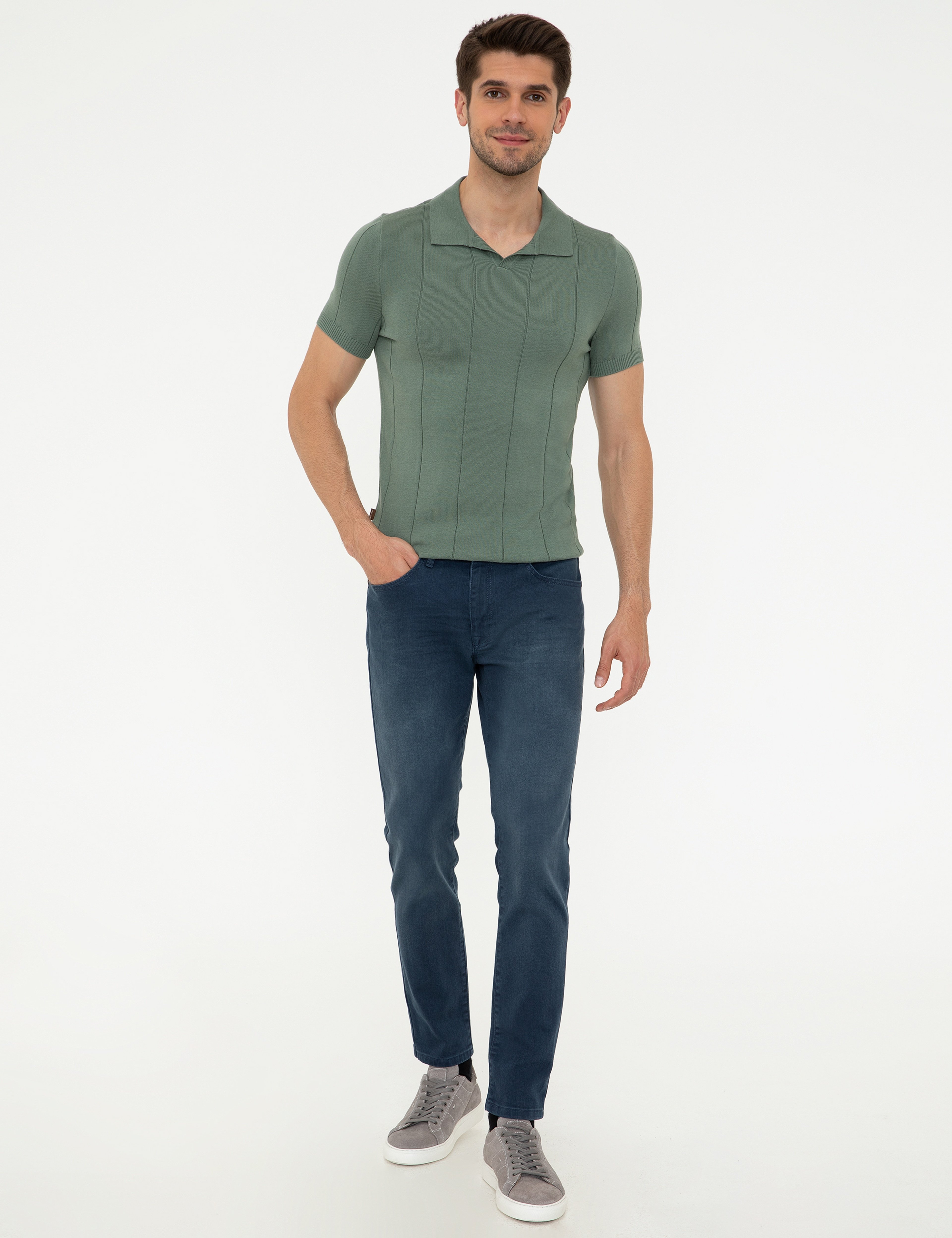 Yeşil Slim Fit Polo Yaka Triko Tişört - Image 4