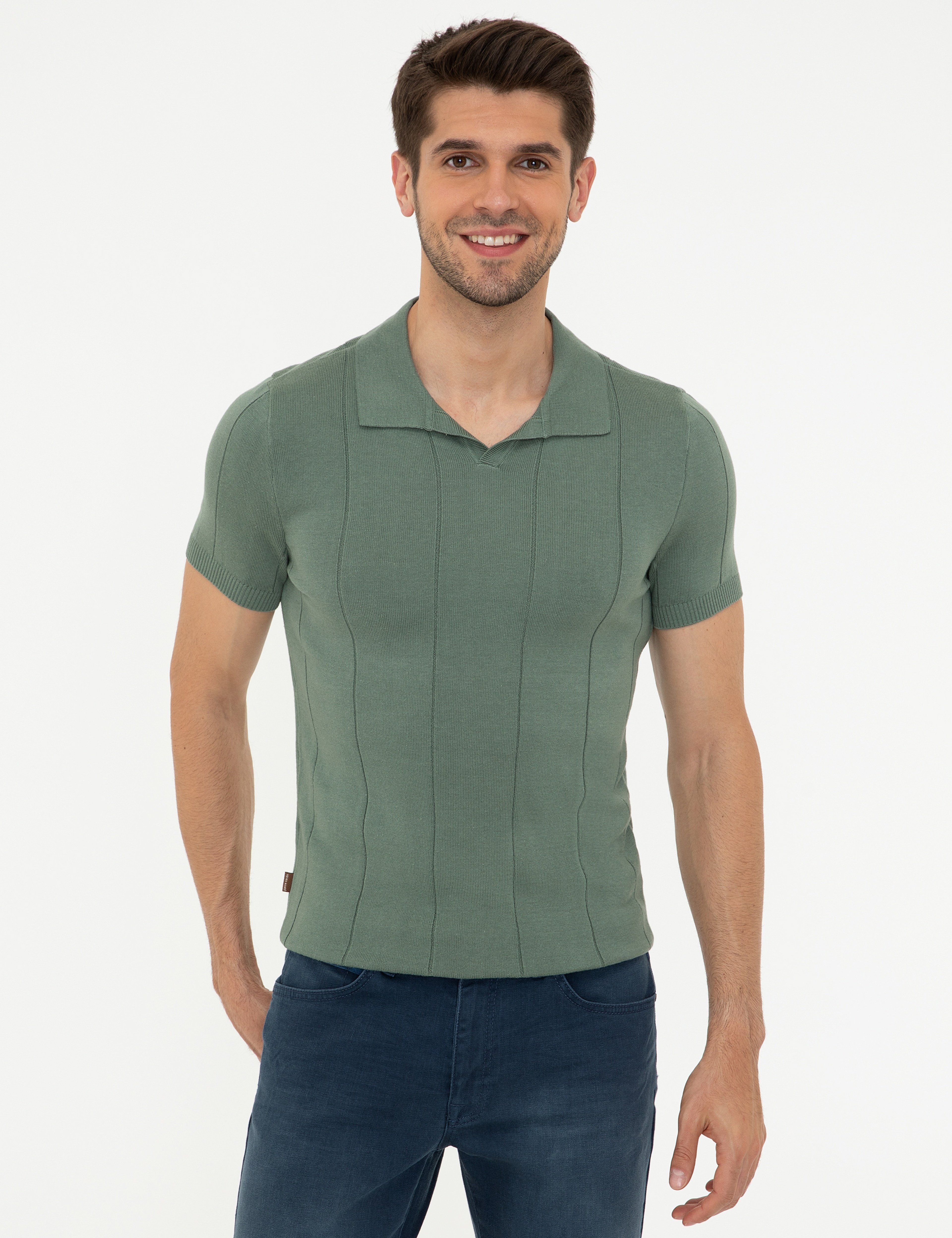 Yeşil Slim Fit Polo Yaka Triko Tişört - Image 1