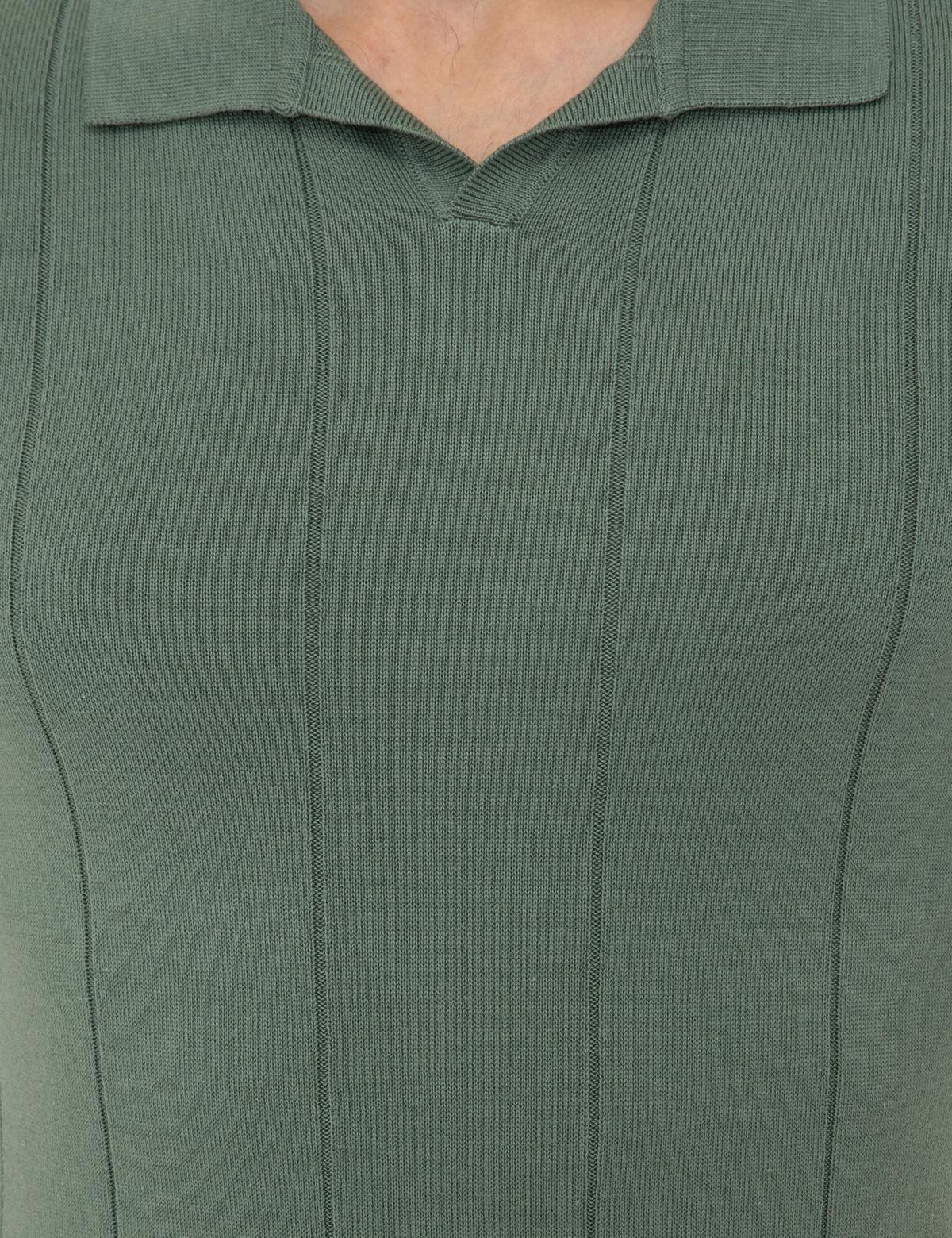 Yeşil Slim Fit Polo Yaka Triko Tişört - 50241458039