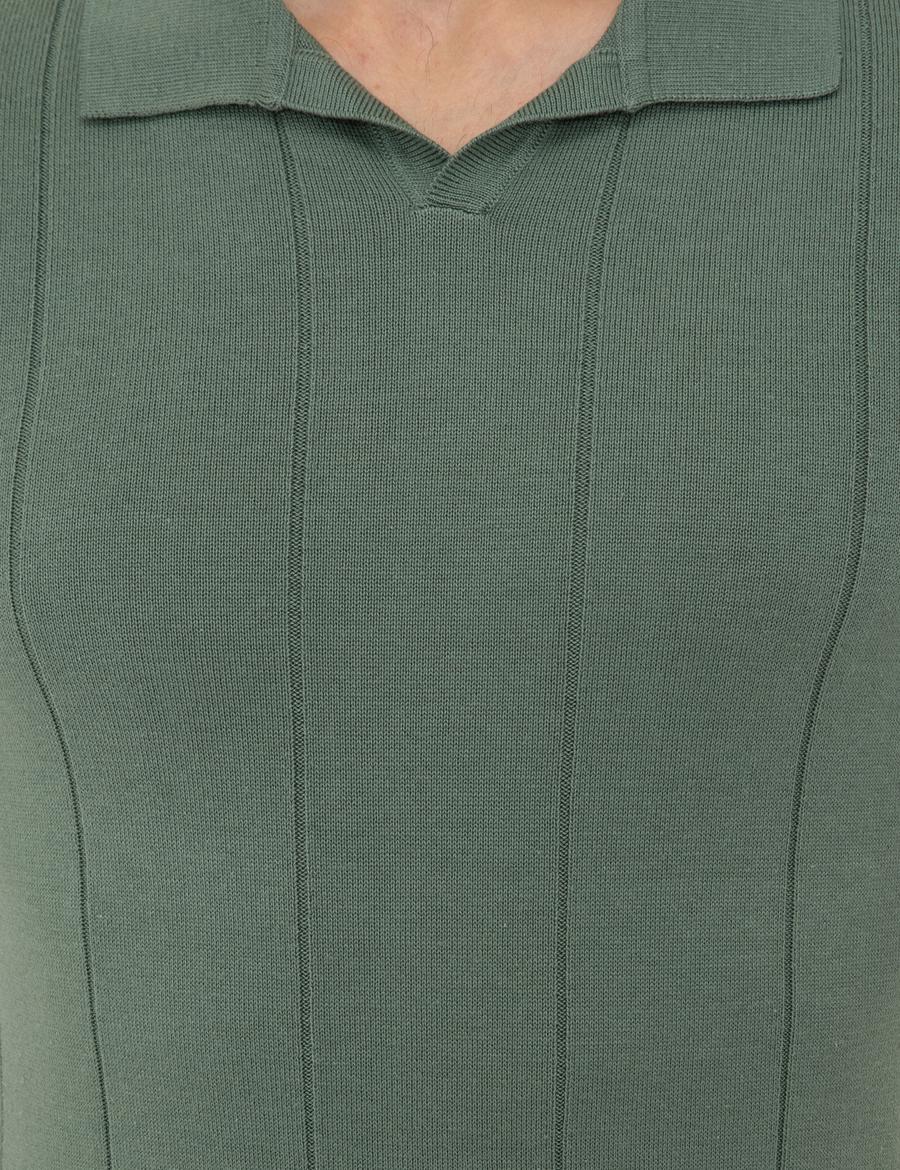 Yeşil Slim Fit Polo Yaka Triko Tişört