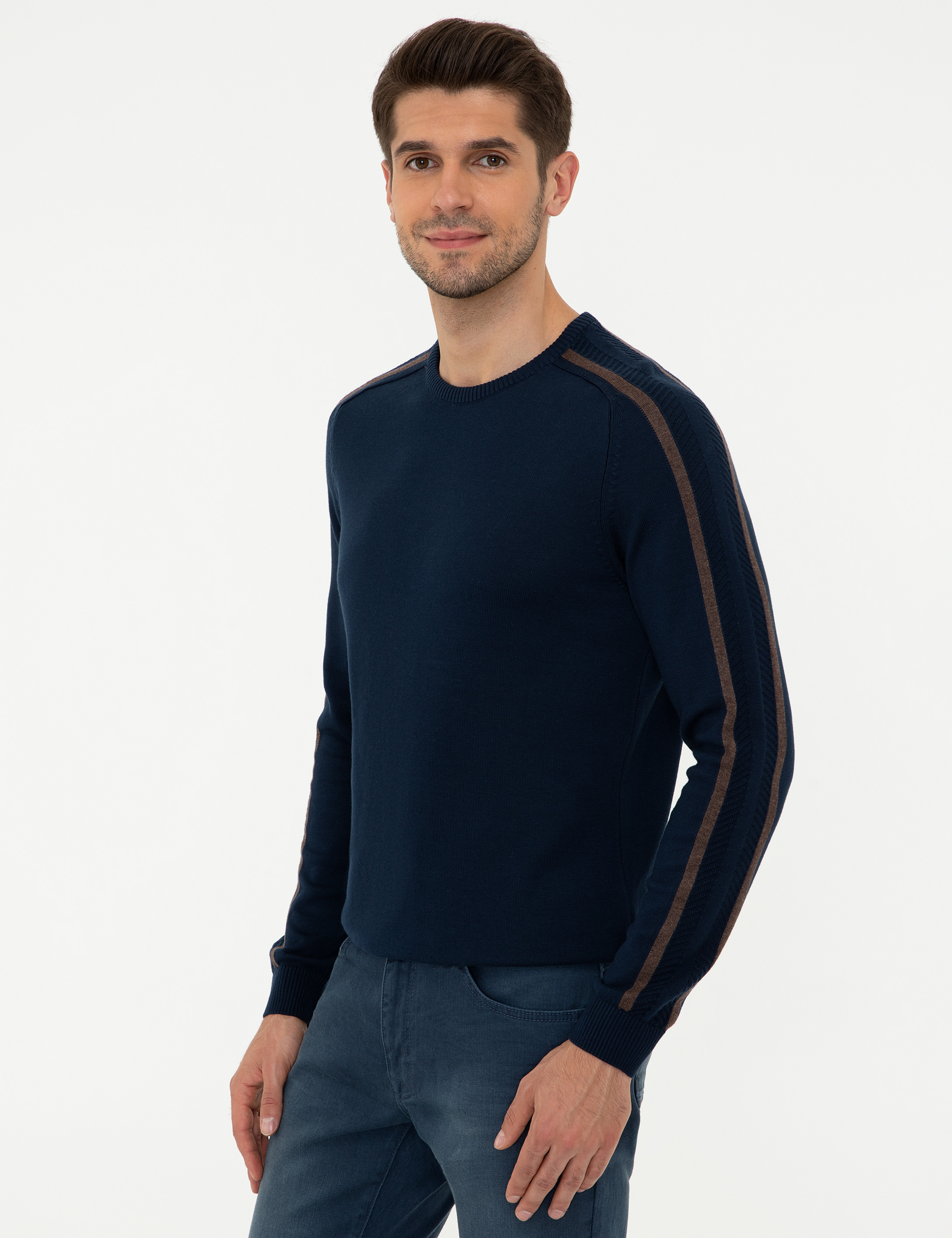Lacivert Slim Fit Bisiklet Yaka Triko Kazak