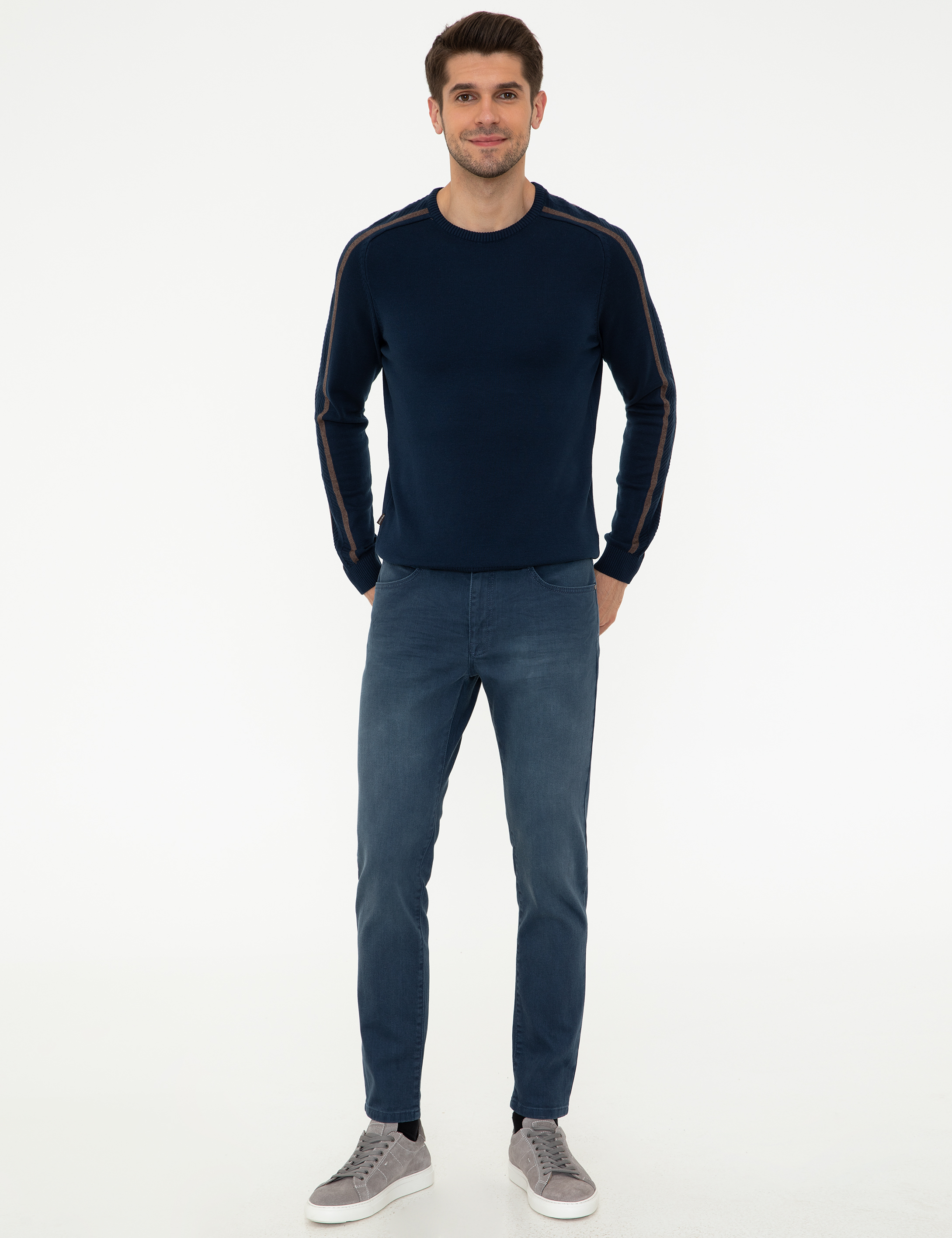 Lacivert Slim Fit Bisiklet Yaka Triko Kazak - Image 5