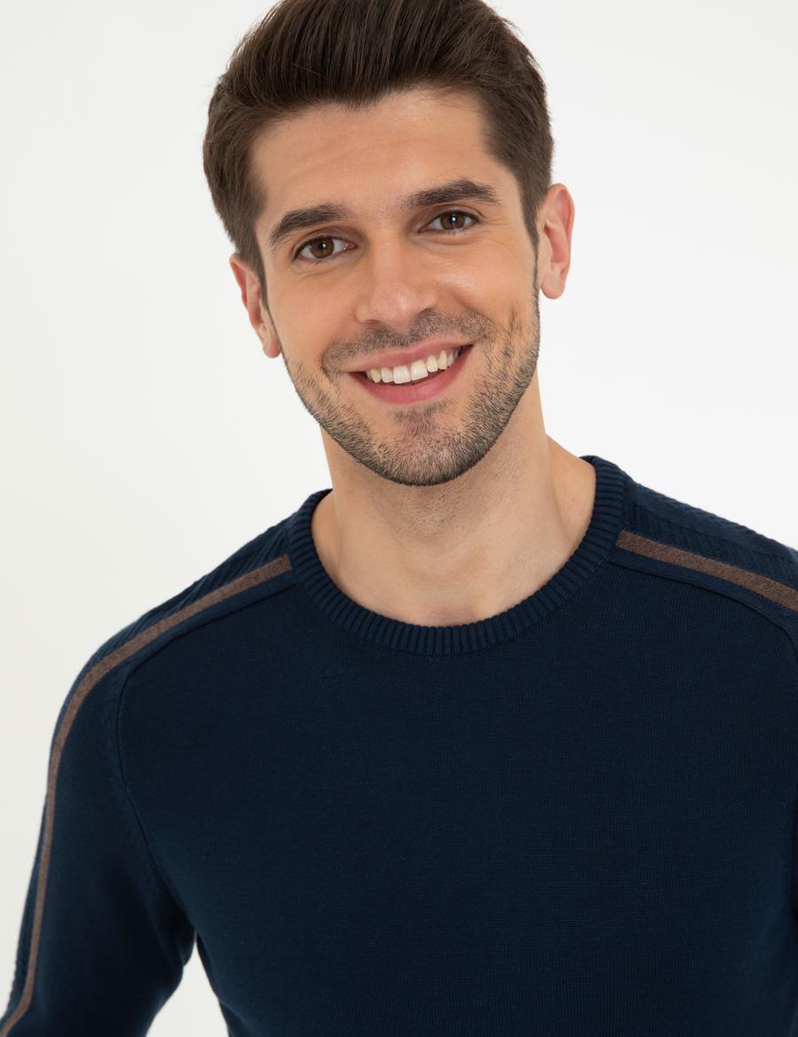 Lacivert Slim Fit Bisiklet Yaka Triko Kazak