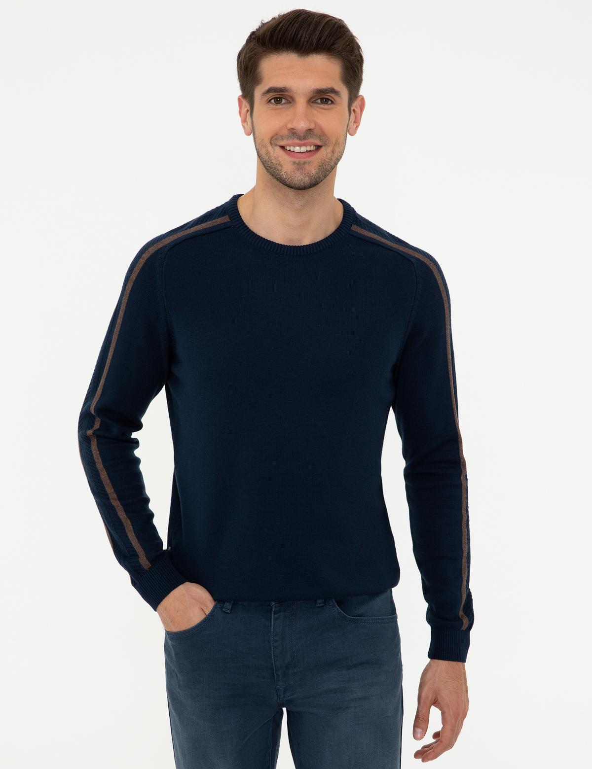 Lacivert Slim Fit Bisiklet Yaka Triko Kazak