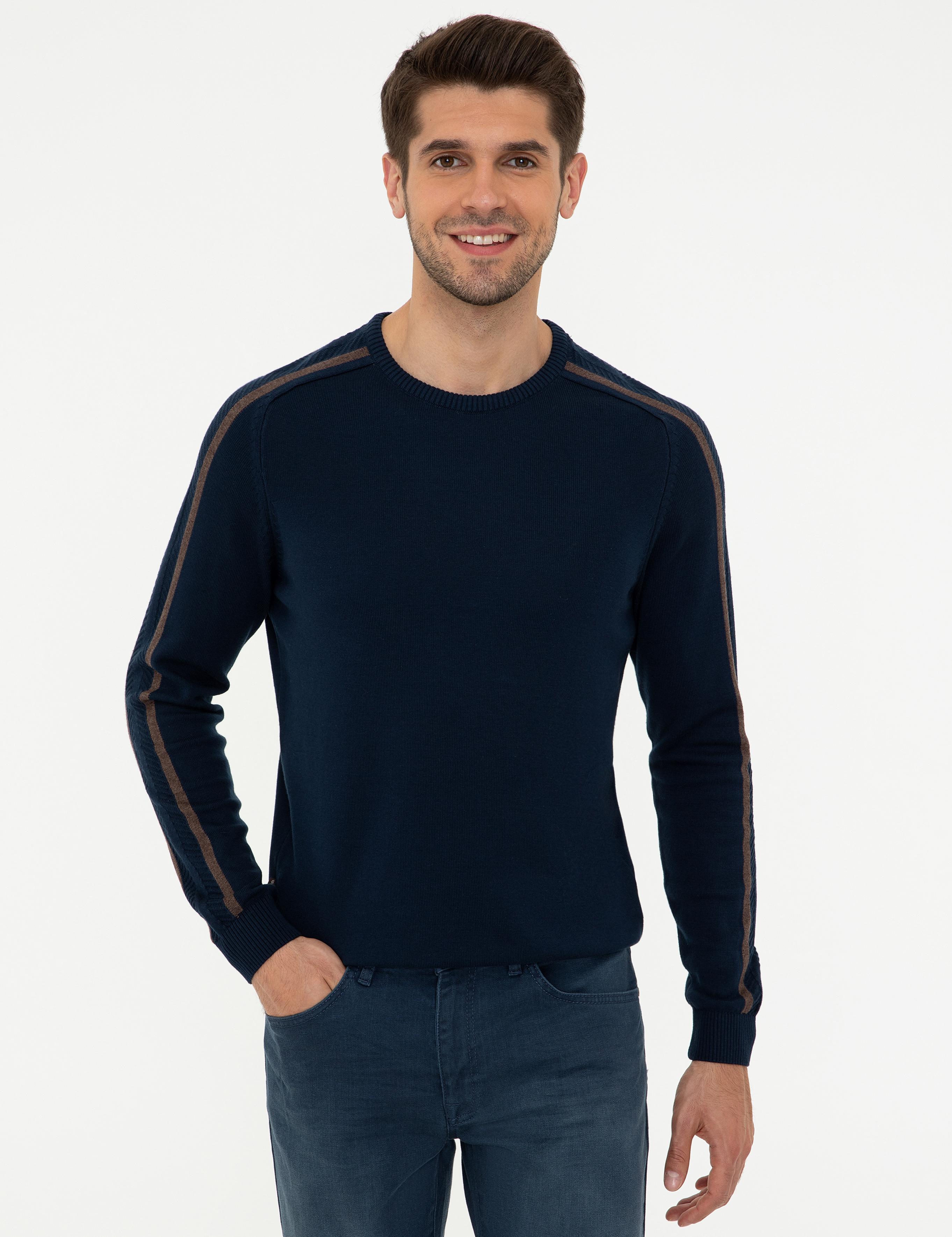 Lacivert Slim Fit Bisiklet Yaka Triko Kazak