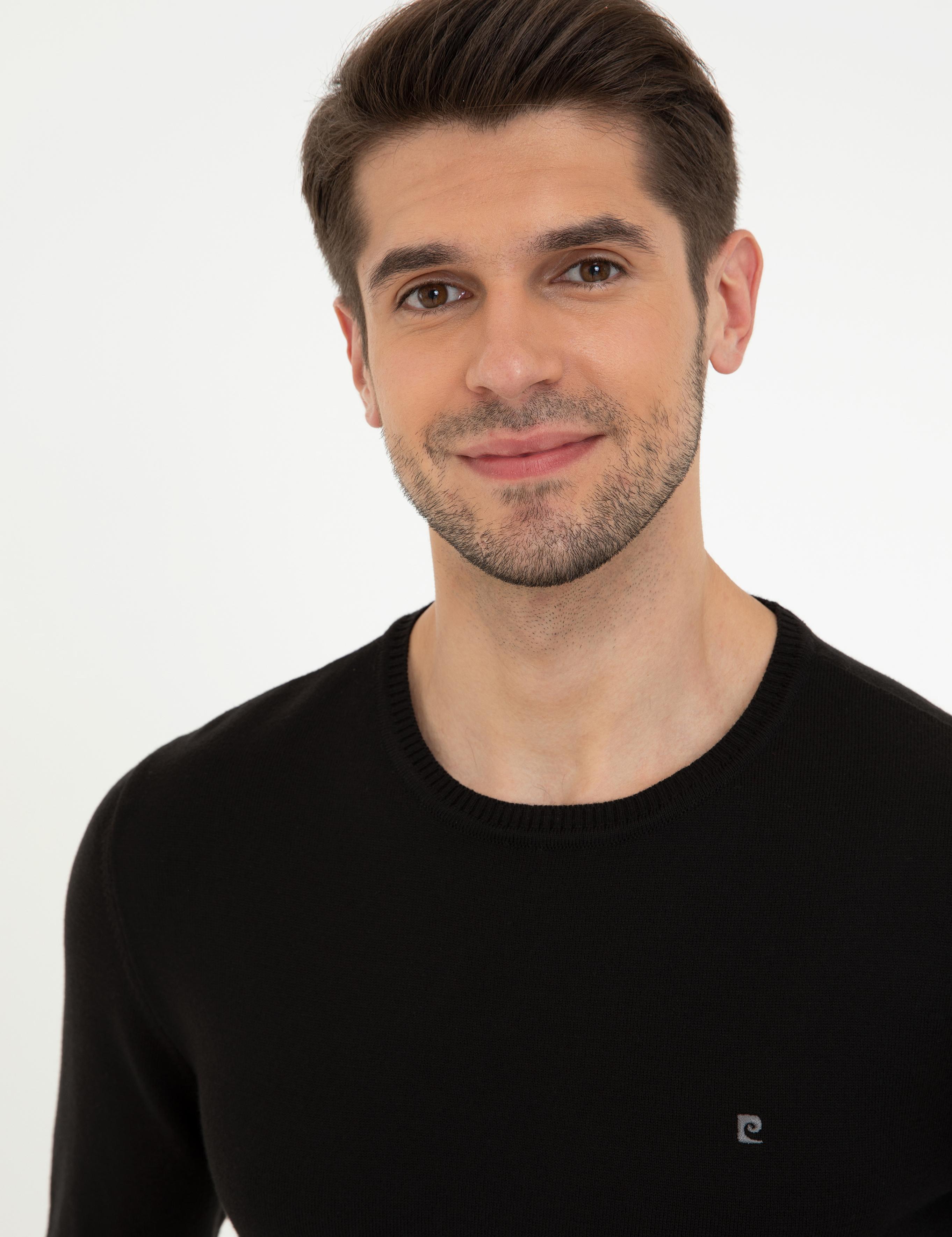 Siyah Slim Fit Bisiklet Yaka Basic Triko Kazak