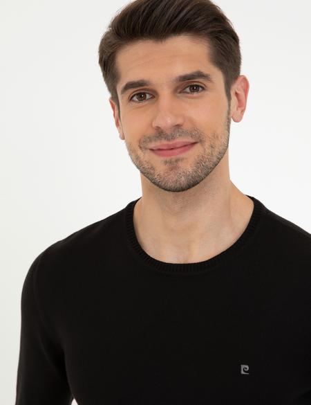 Siyah Slim Fit Bisiklet Yaka Basic Triko Kazak - 50248582008