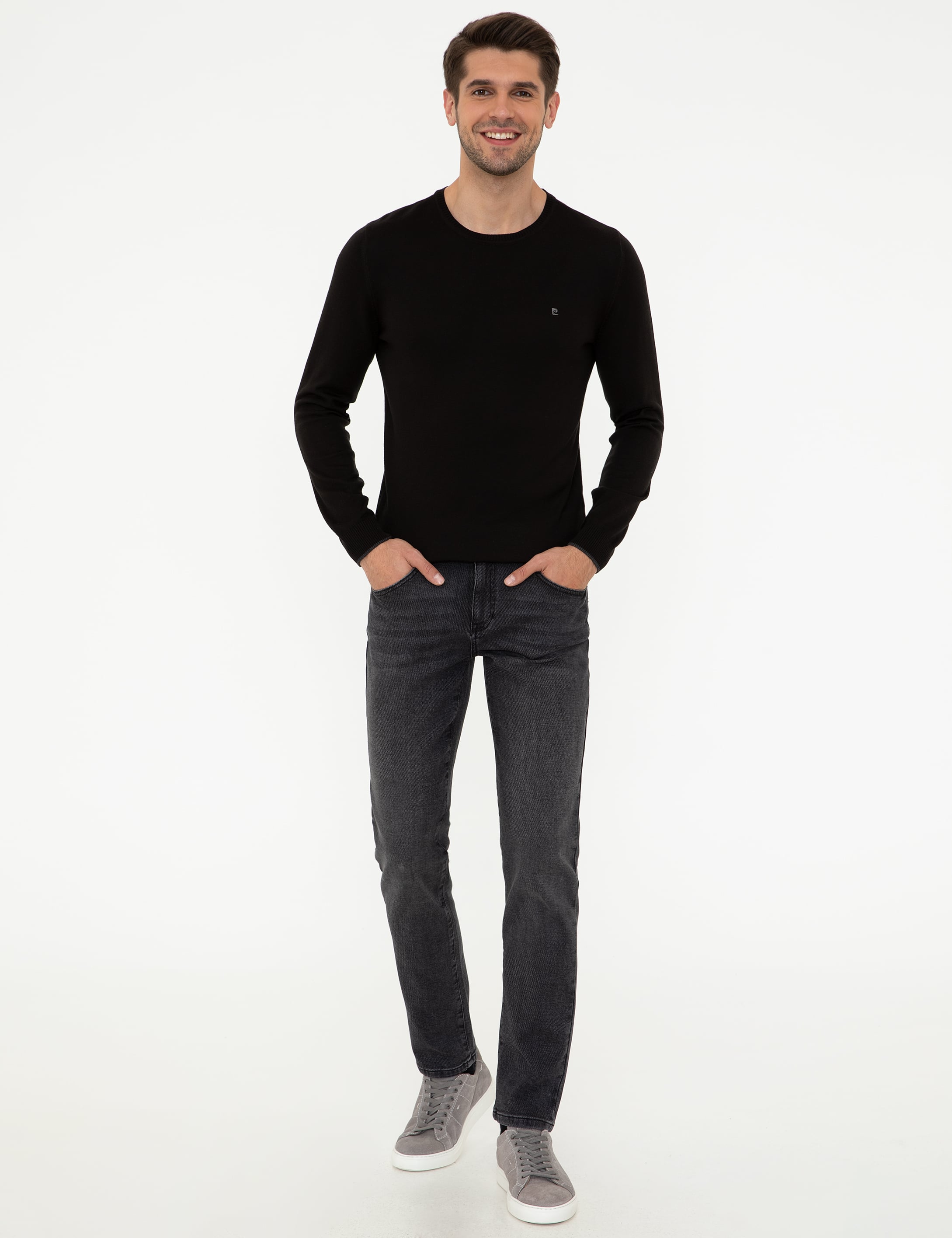 Siyah Slim Fit Bisiklet Yaka Basic Triko Kazak
