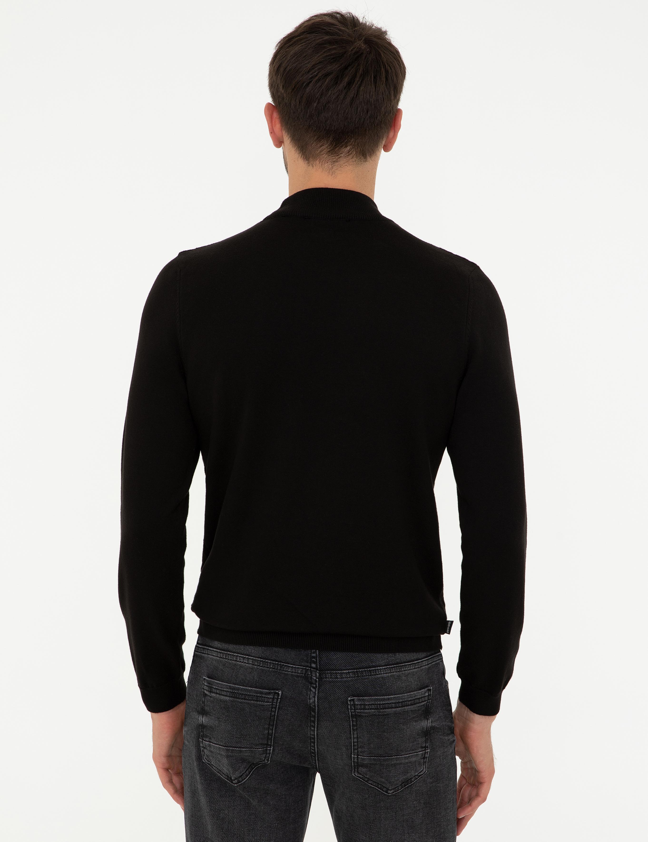 Siyah Slim Fit Yarım Balıkçı Yaka Triko Kazak