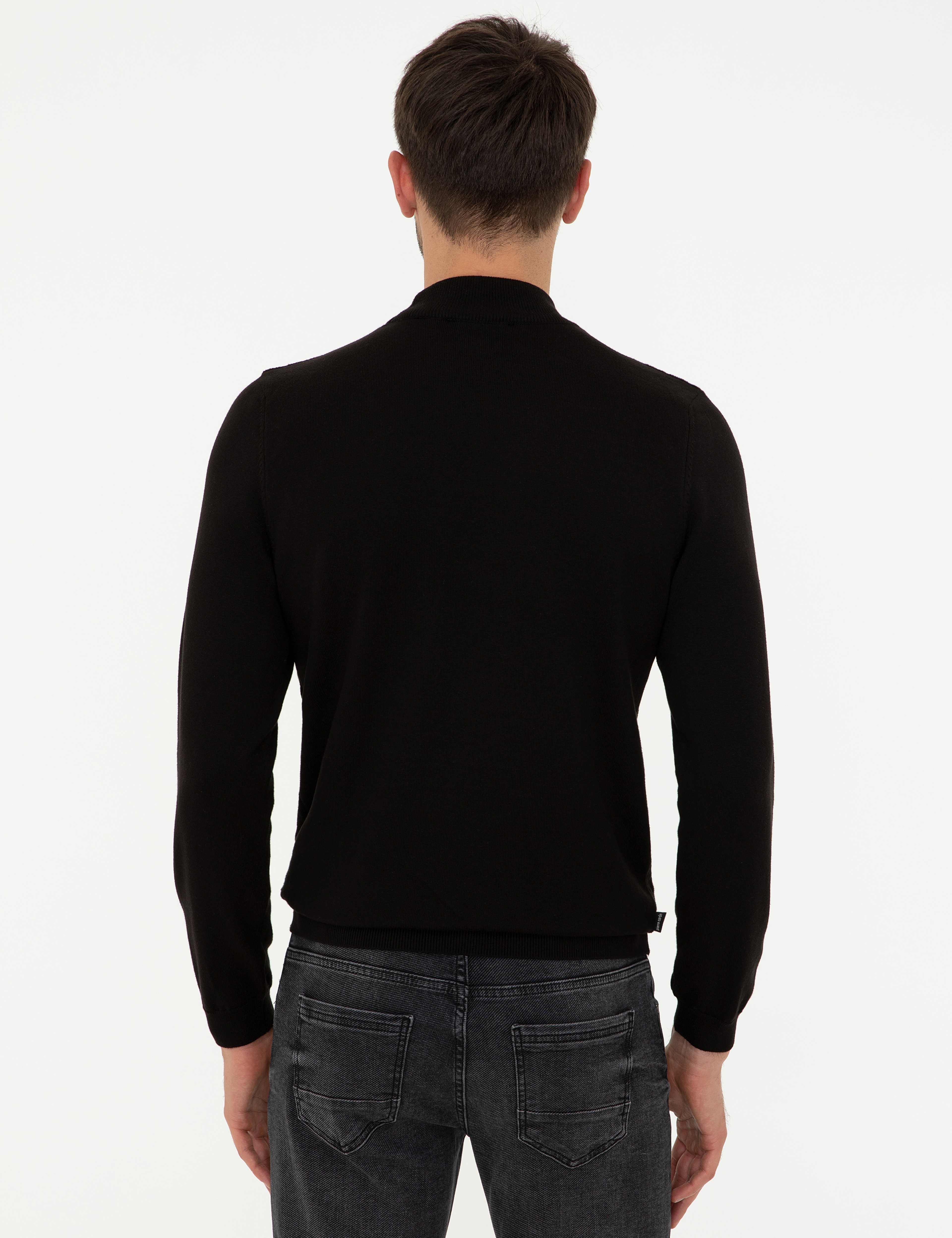 Siyah Slim Fit Yarım Balıkçı Yaka Triko Kazak - Image 4