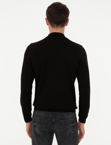 Siyah Slim Fit Yarım Balıkçı Yaka Triko Kazak - 50240540016