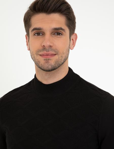 Siyah Slim Fit Yarım Balıkçı Yaka Triko Kazak - 50240540016