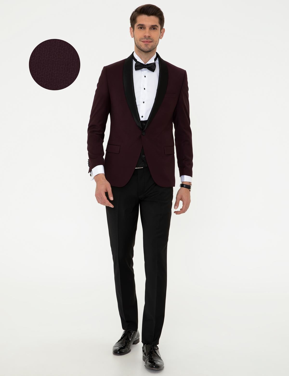 Bordo Ekstra Slim Fit Damatlık Smokin