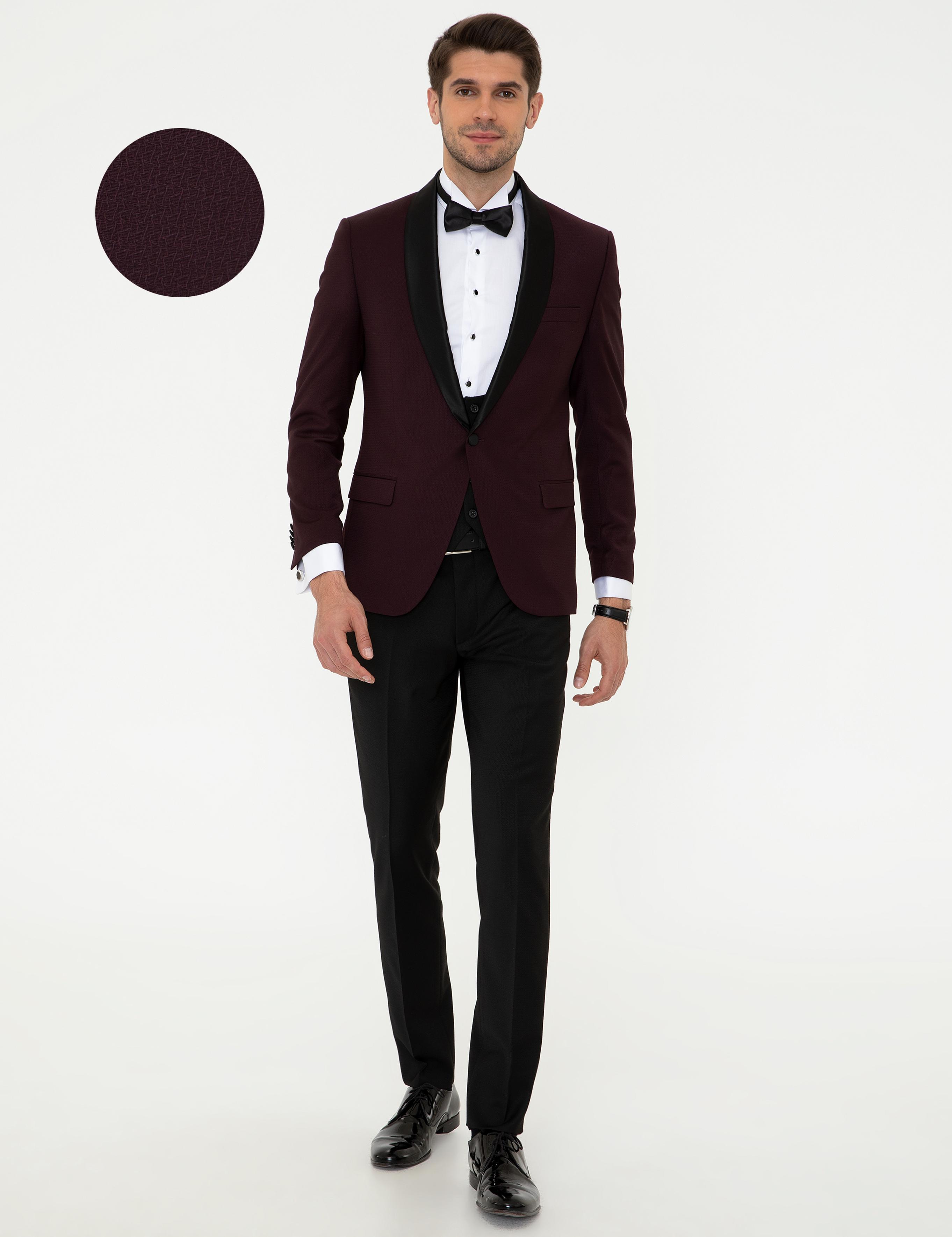 Bordo Ekstra Slim Fit Damatlık Smokin