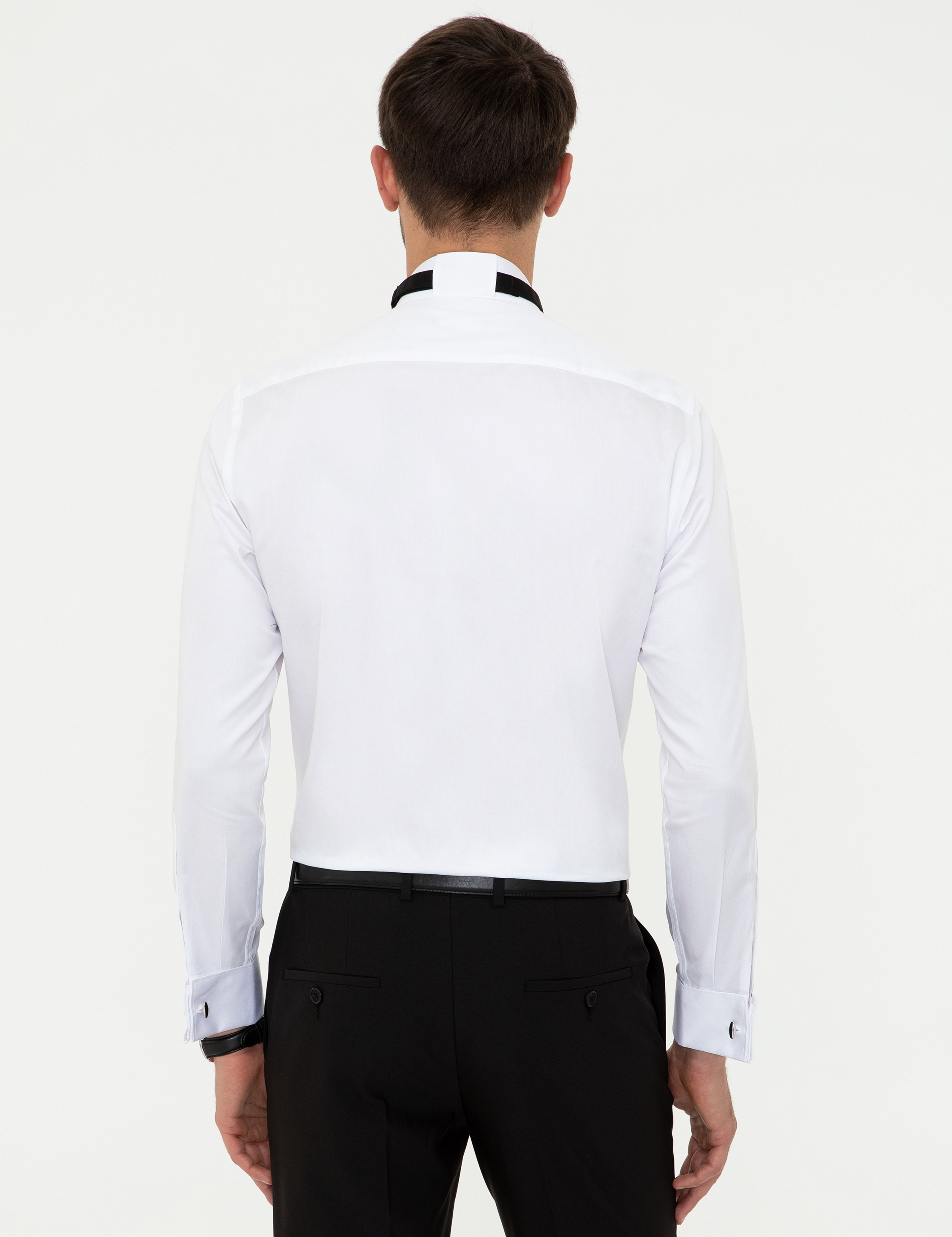 Beyaz Slim Fit Smokin Gömlek - Image 3