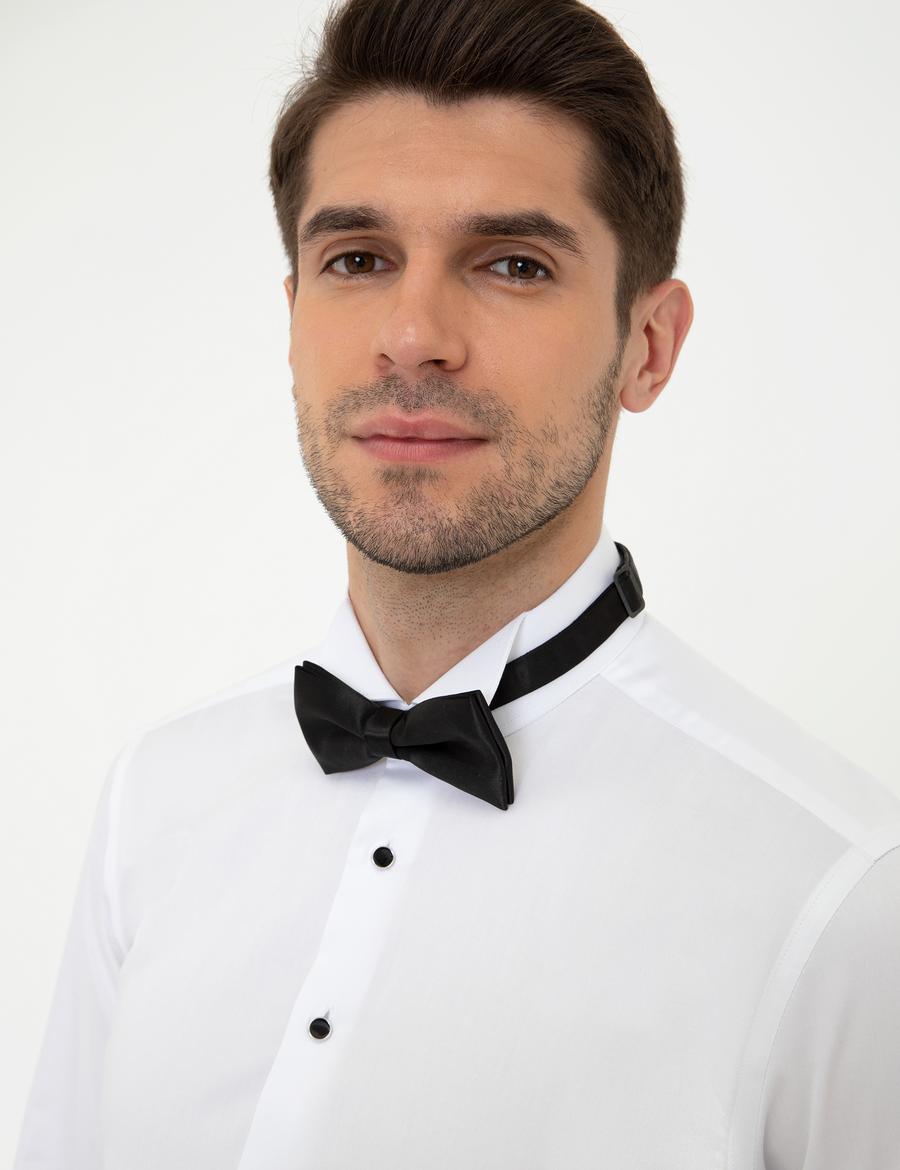 Beyaz Slim Fit Smokin Gömlek