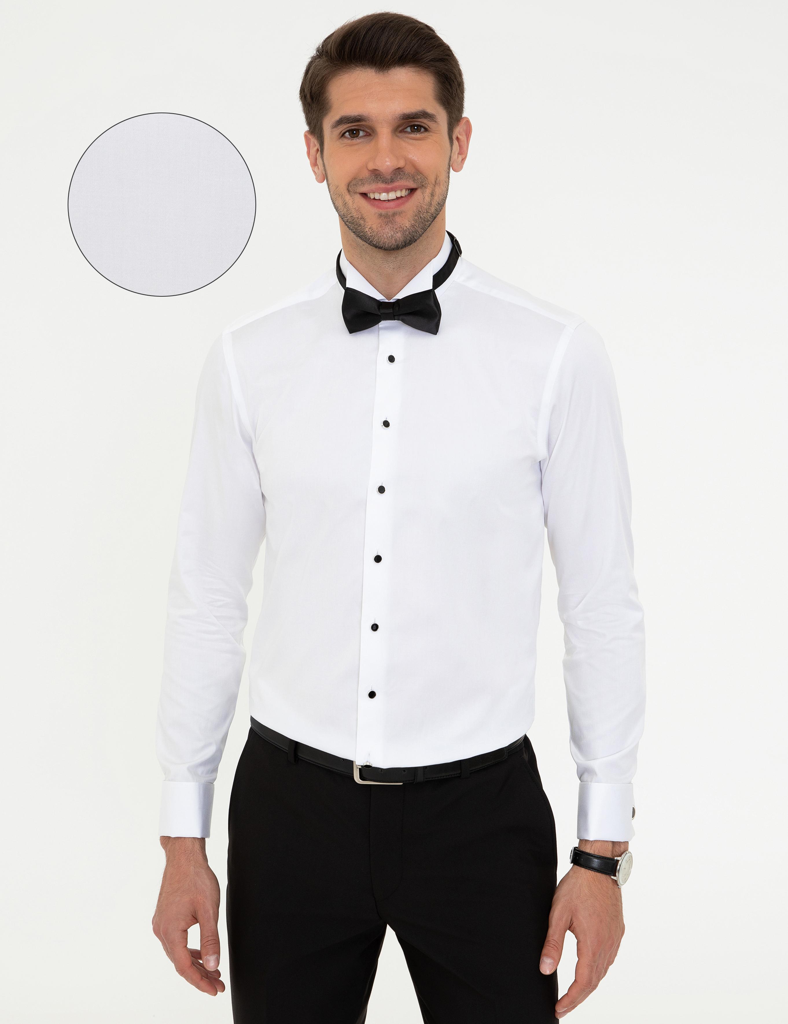 Beyaz Slim Fit Smokin Gömlek