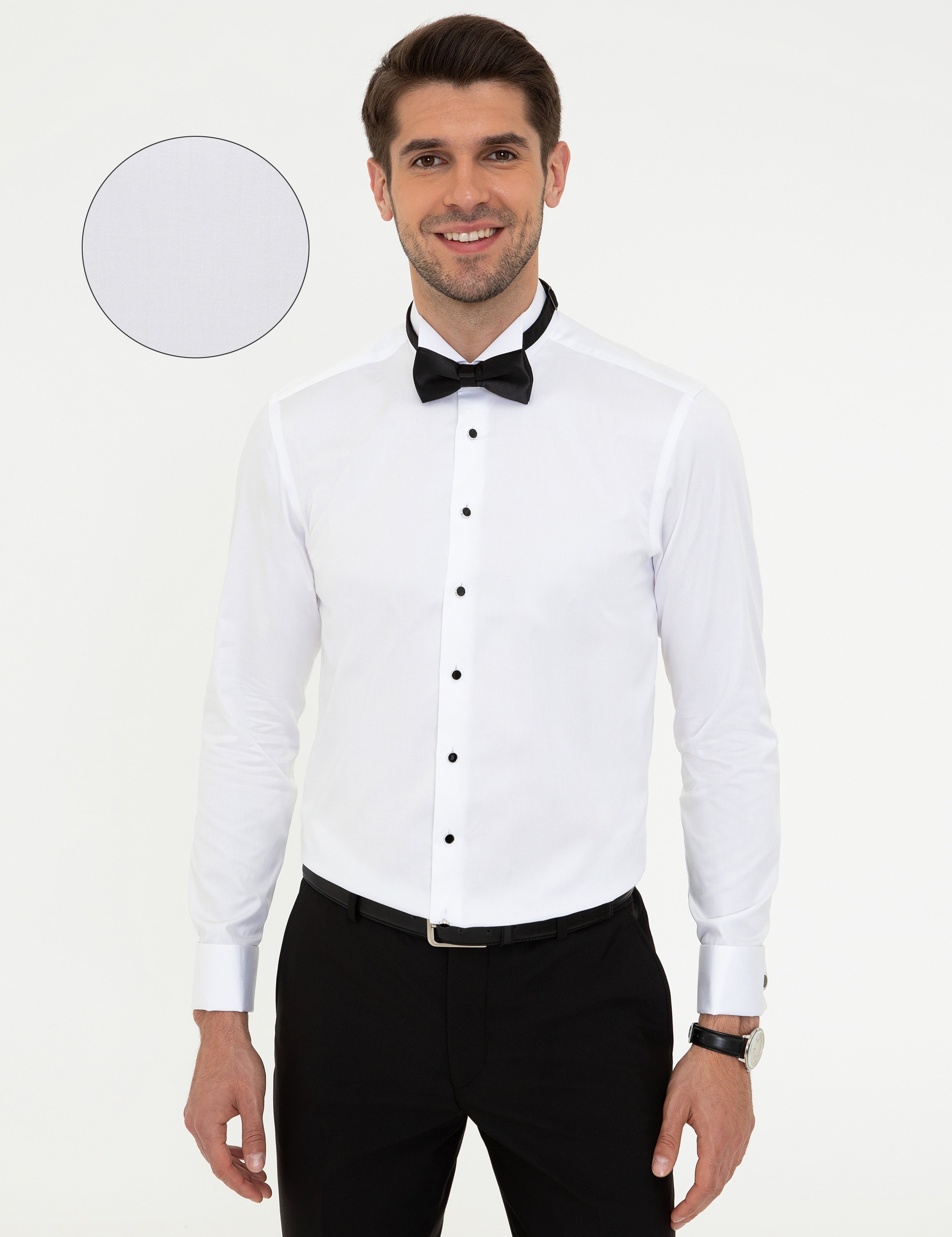 Beyaz Slim Fit Smokin Gömlek - Image 1