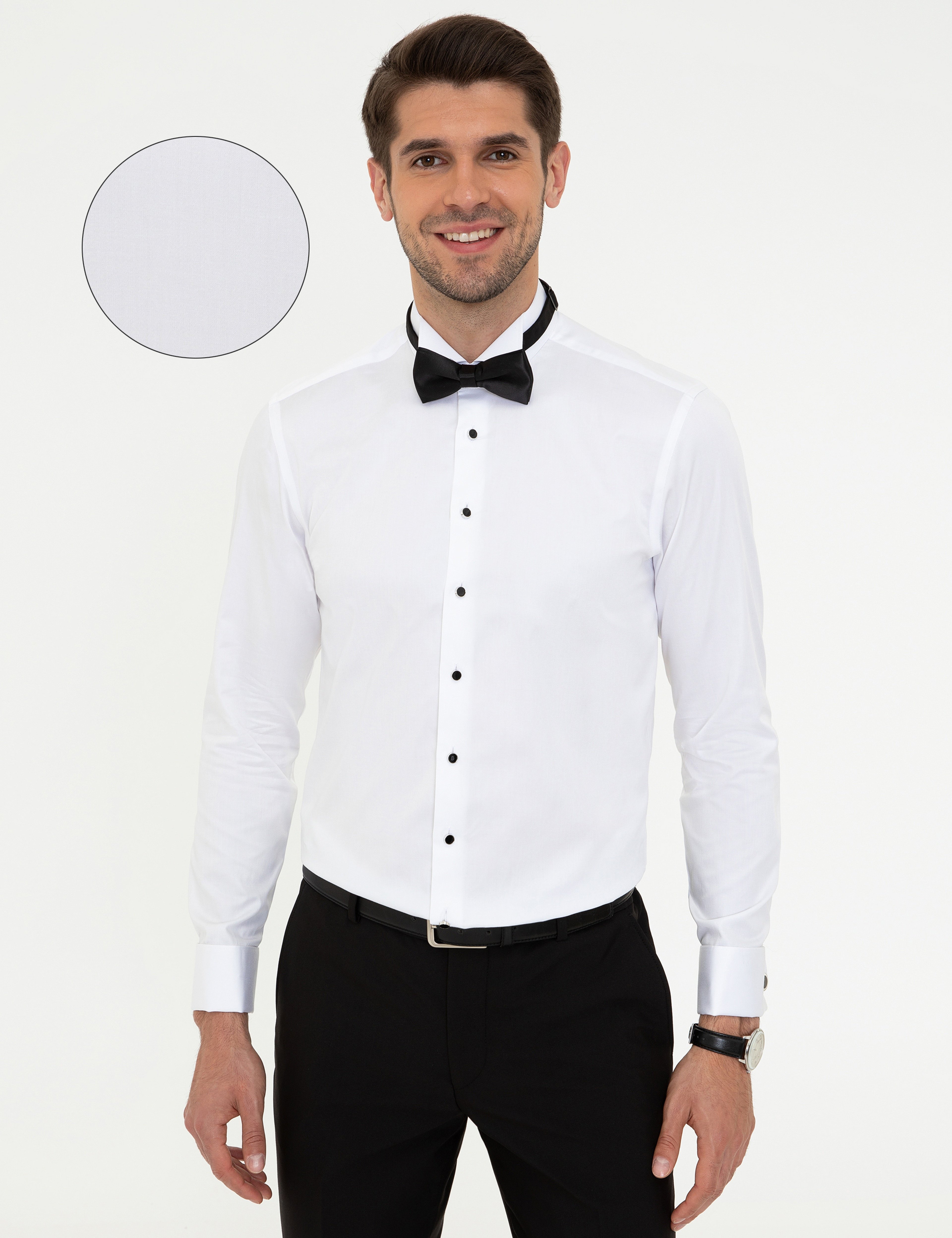 Beyaz Slim Fit Smokin Gömlek