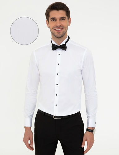 Beyaz Slim Fit Smokin Gömlek