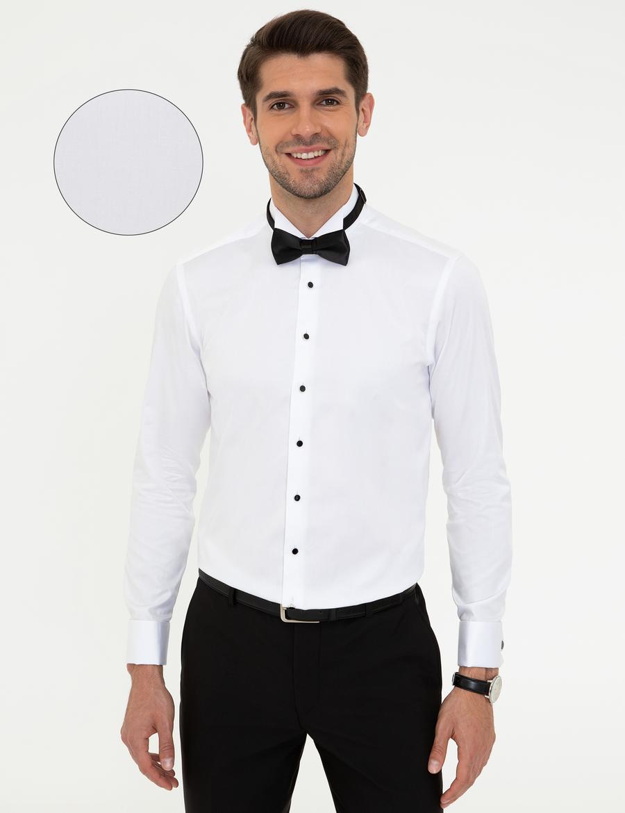 Beyaz Slim Fit Smokin Gömlek