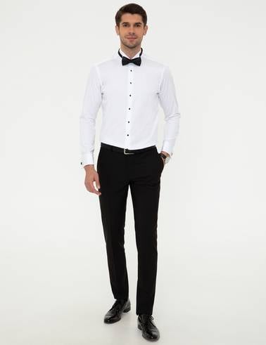 Beyaz Slim Fit Smokin Gömlek
