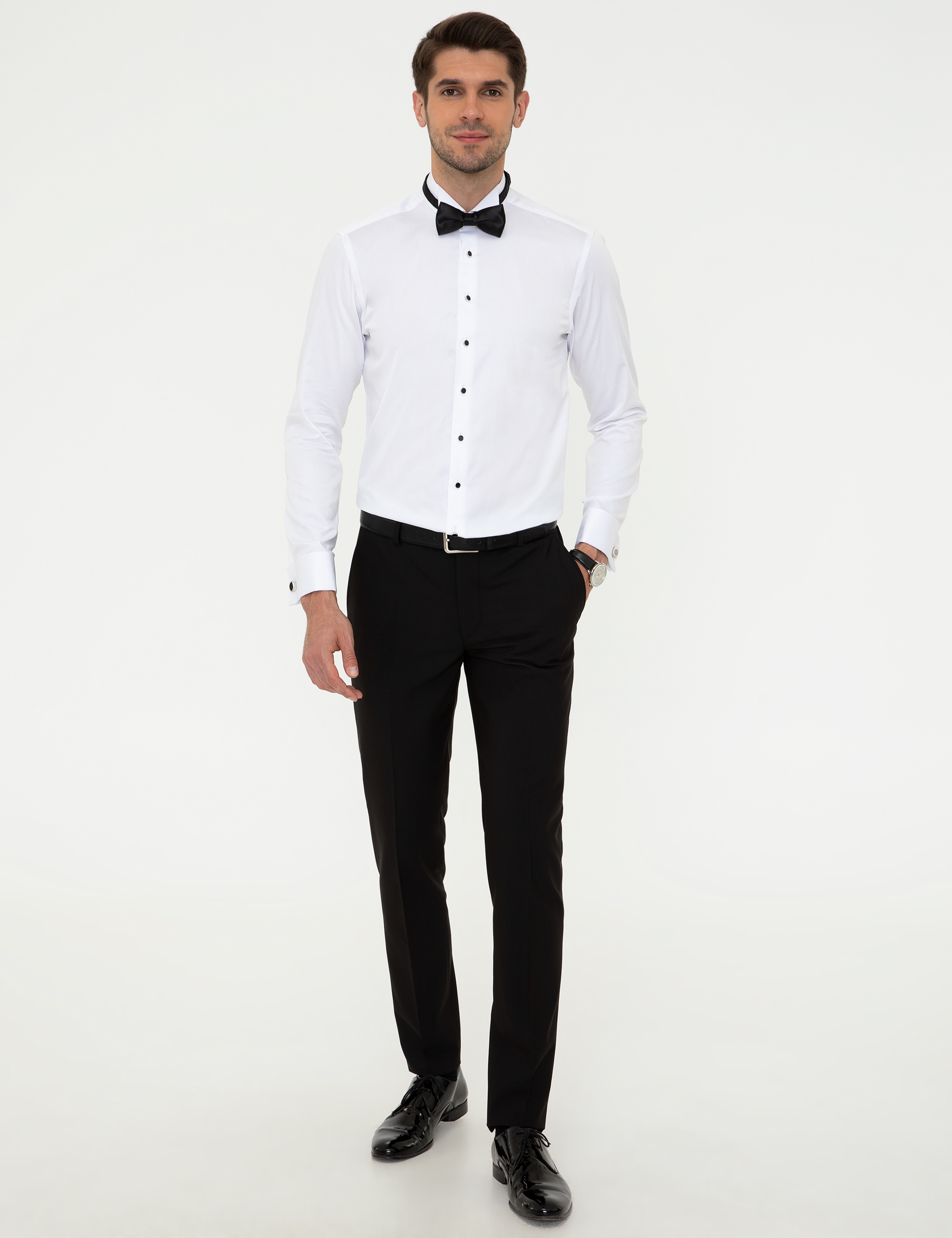 Beyaz Slim Fit Smokin Gömlek - Image 4
