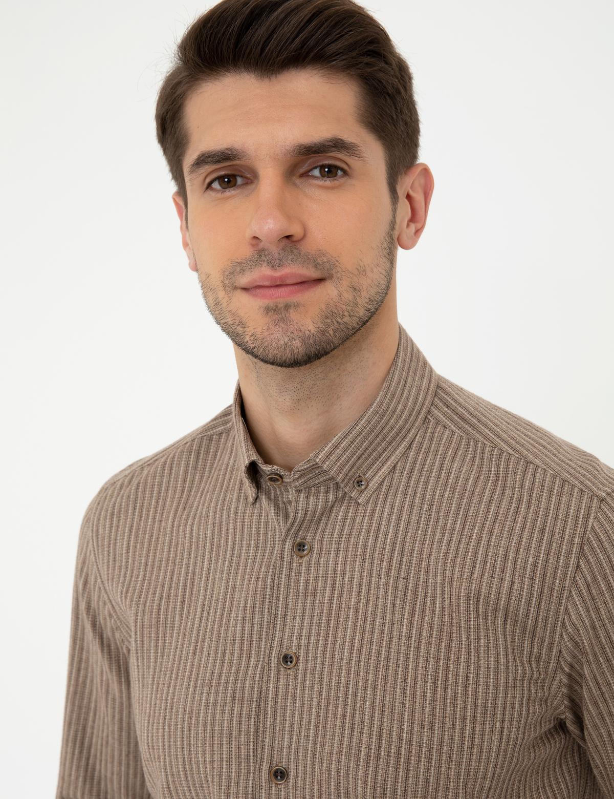 Açık Kahverengi Regular Fit Uzun Kollu Gömlek - 50238826010