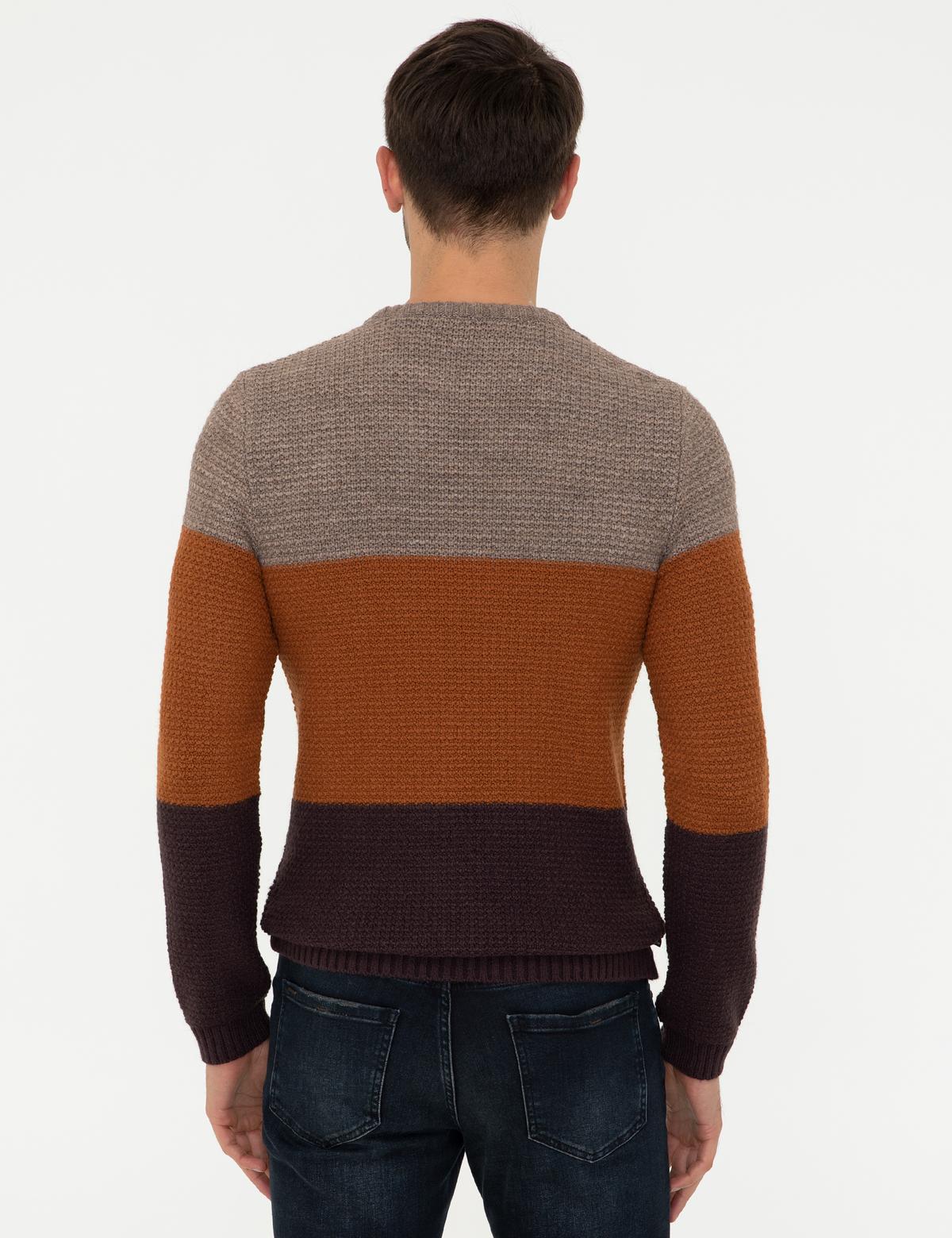 Kahverengi Slim Fit Bisiklet Yaka Triko Kazak - 50241435011