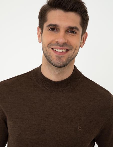 Açık Kahverengi Slim Fit Çeyrek Yaka Yün Karışımlı Basic Triko Kazak - 50243895001