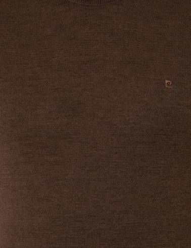Açık Kahverengi Slim Fit Çeyrek Yaka Yün Karışımlı Basic Triko Kazak