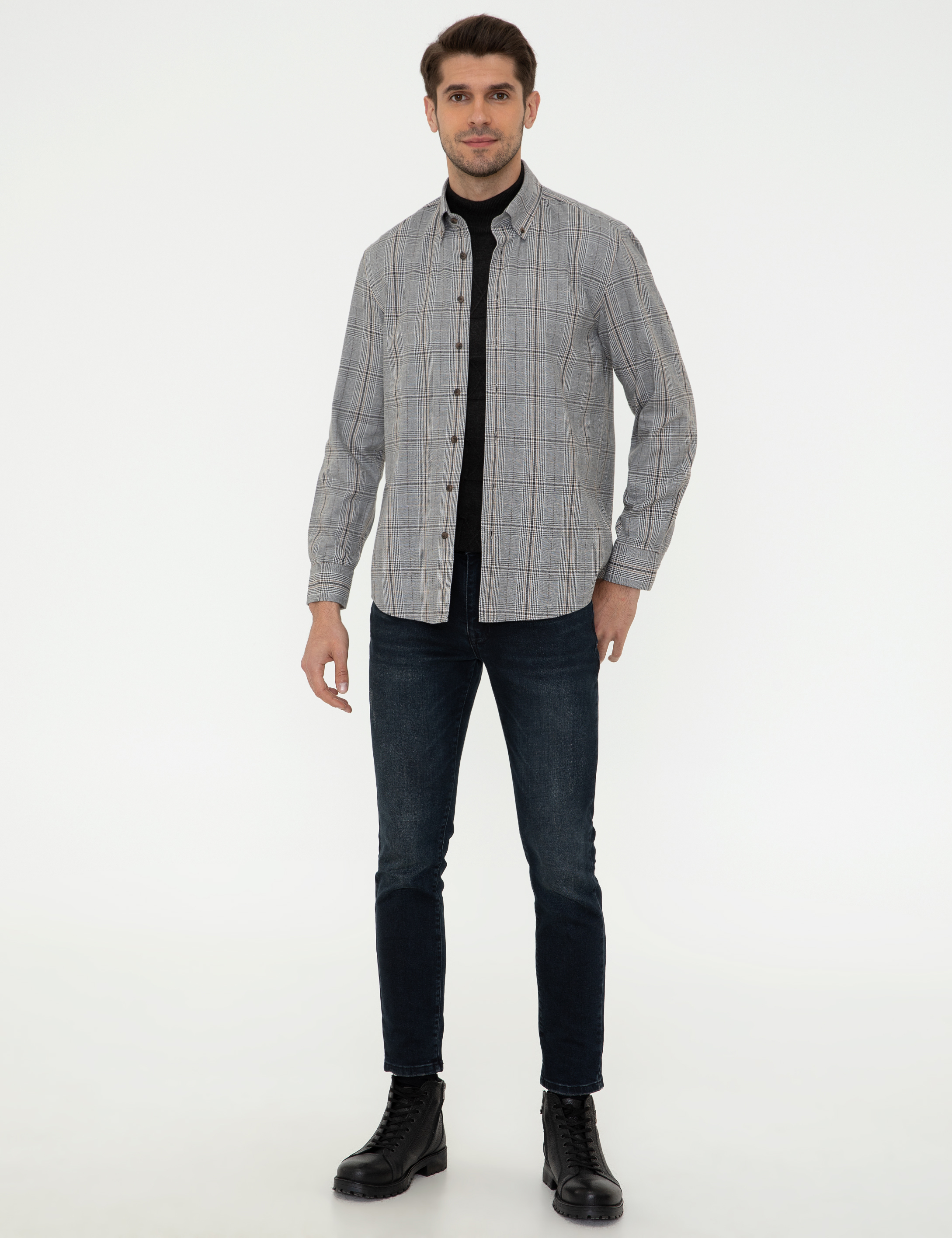 Siyah Regular Fit Uzun Kollu Gömlek - Image 4