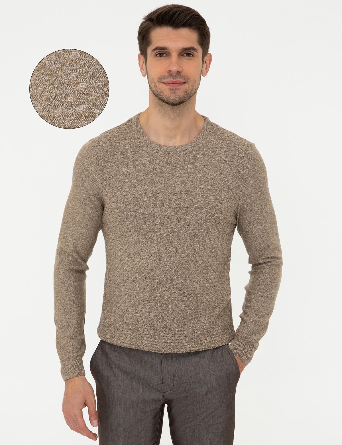 Camel Melanj Slim Fit Bisiklet Yaka Triko Kazak