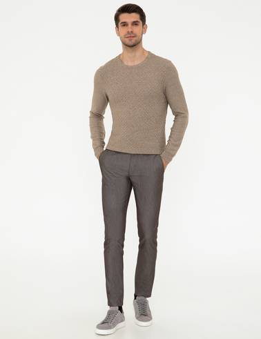 Camel Melanj Slim Fit Bisiklet Yaka Triko Kazak