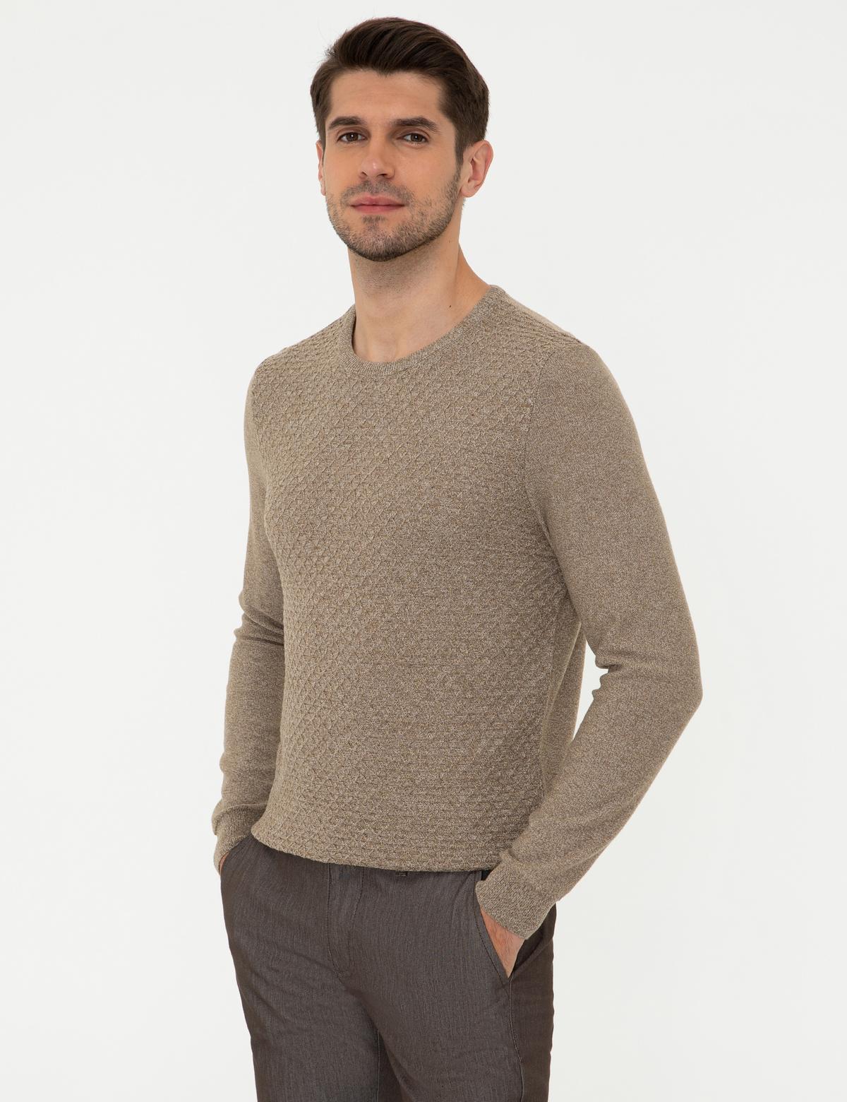 Camel Melanj Slim Fit Bisiklet Yaka Triko Kazak - 50241395001
