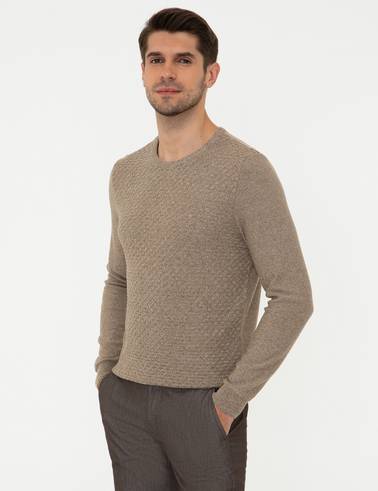 Camel Melanj Slim Fit Bisiklet Yaka Triko Kazak