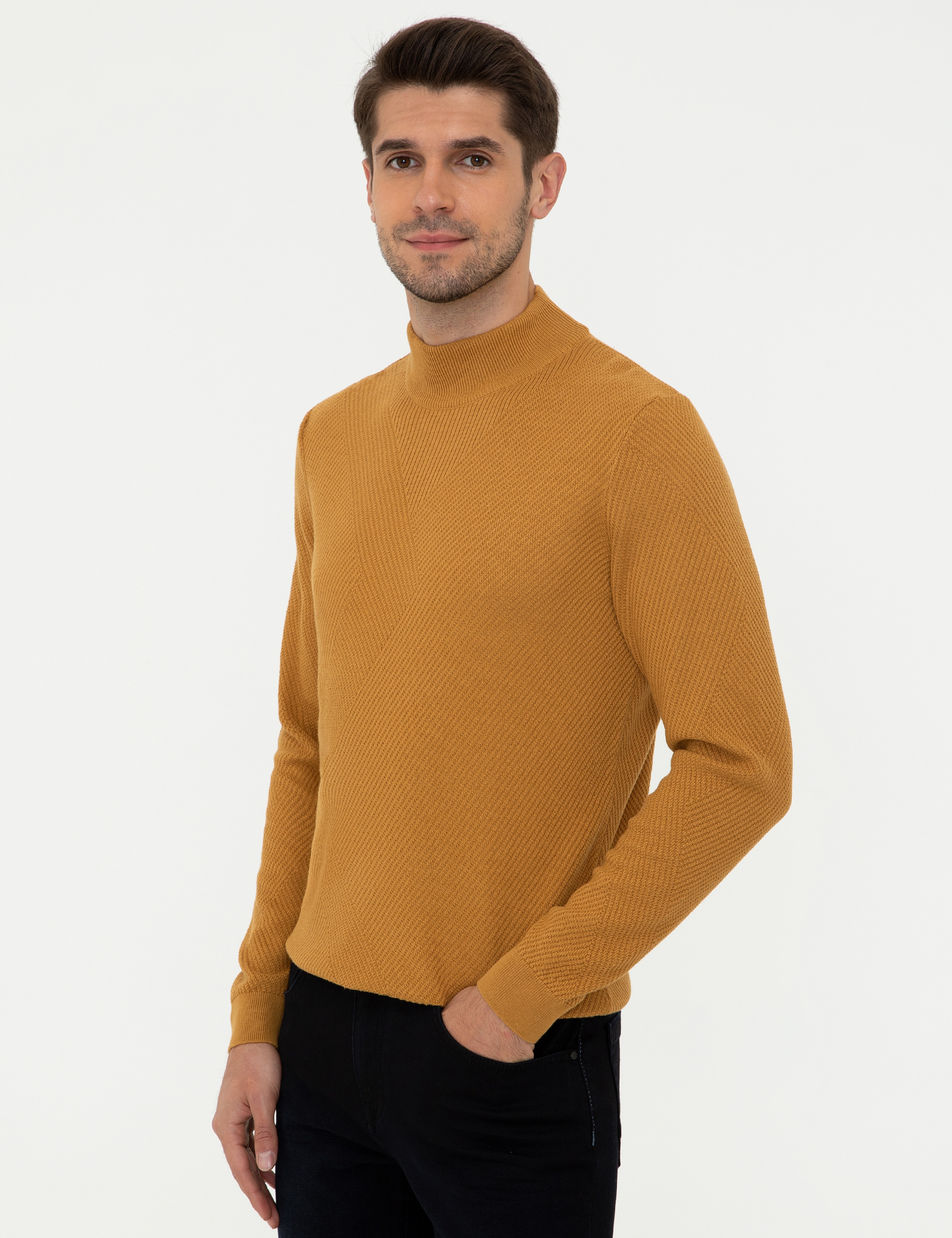 Hardal Slim Fit Yarım Balıkçı Yaka Triko Kazak