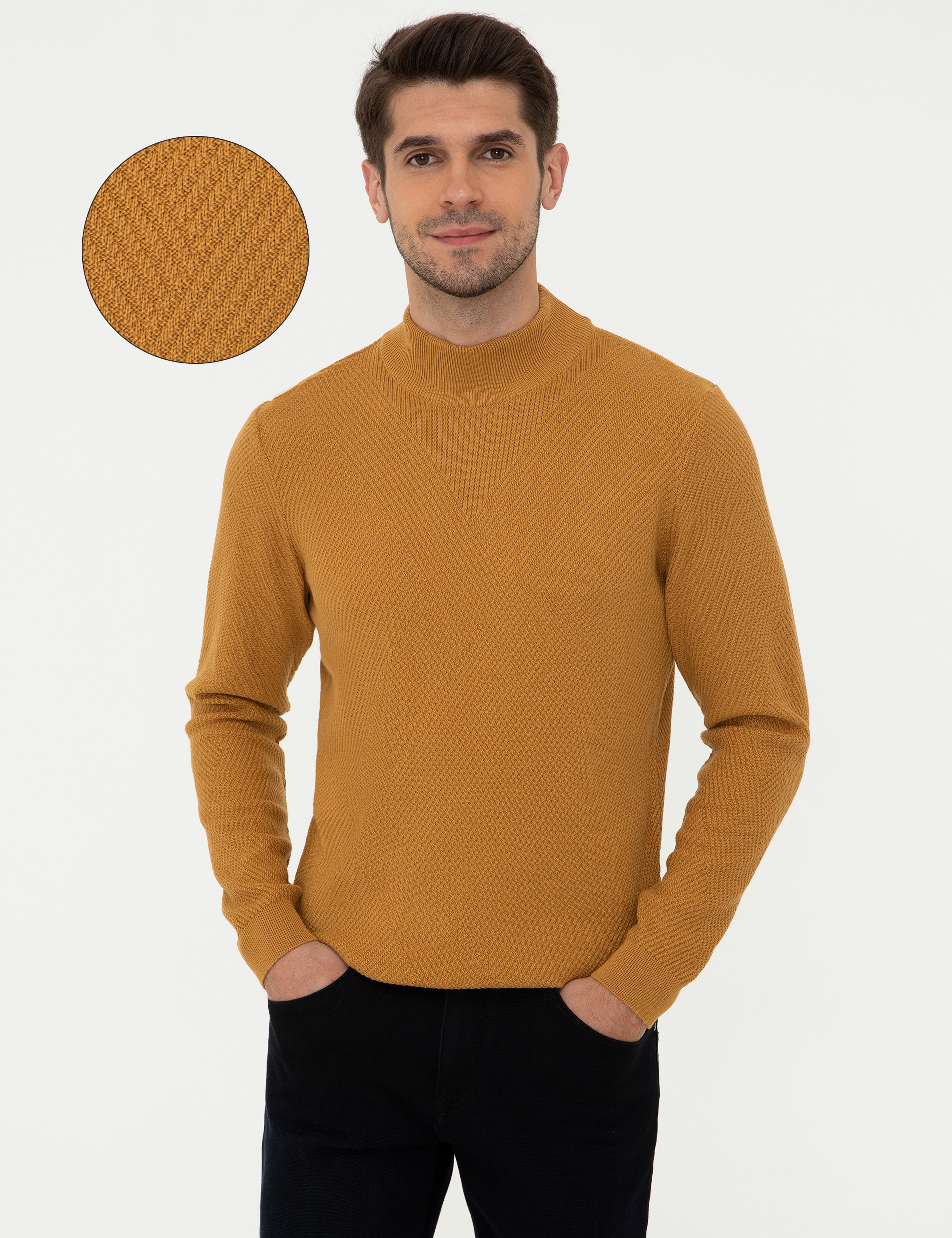 Hardal Slim Fit Yarım Balıkçı Yaka Triko Kazak - Image 1