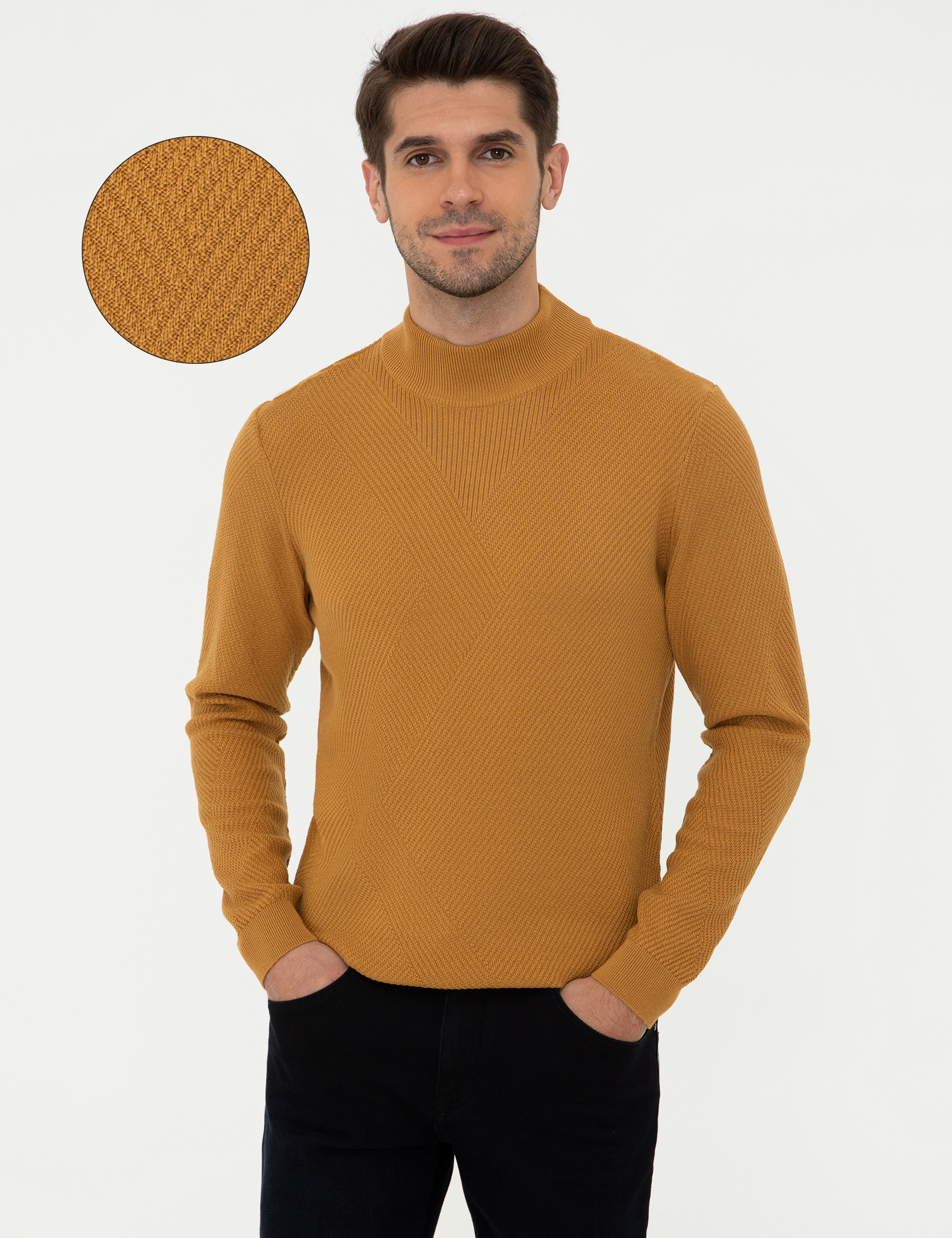 Hardal Slim Fit Yarım Balıkçı Yaka Triko Kazak