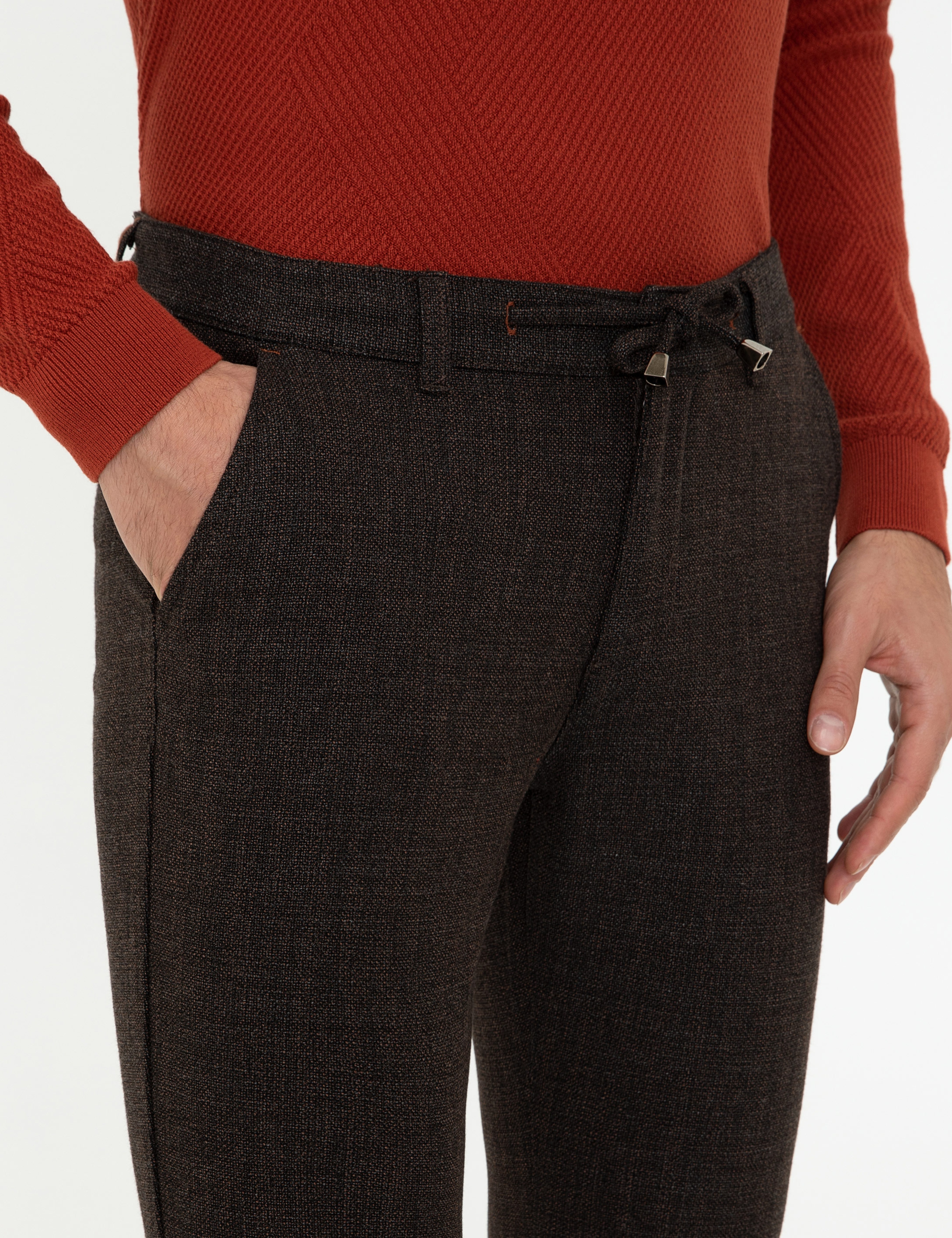 Kahverengi Slim Fit Kanvas Pantolon - Image 4