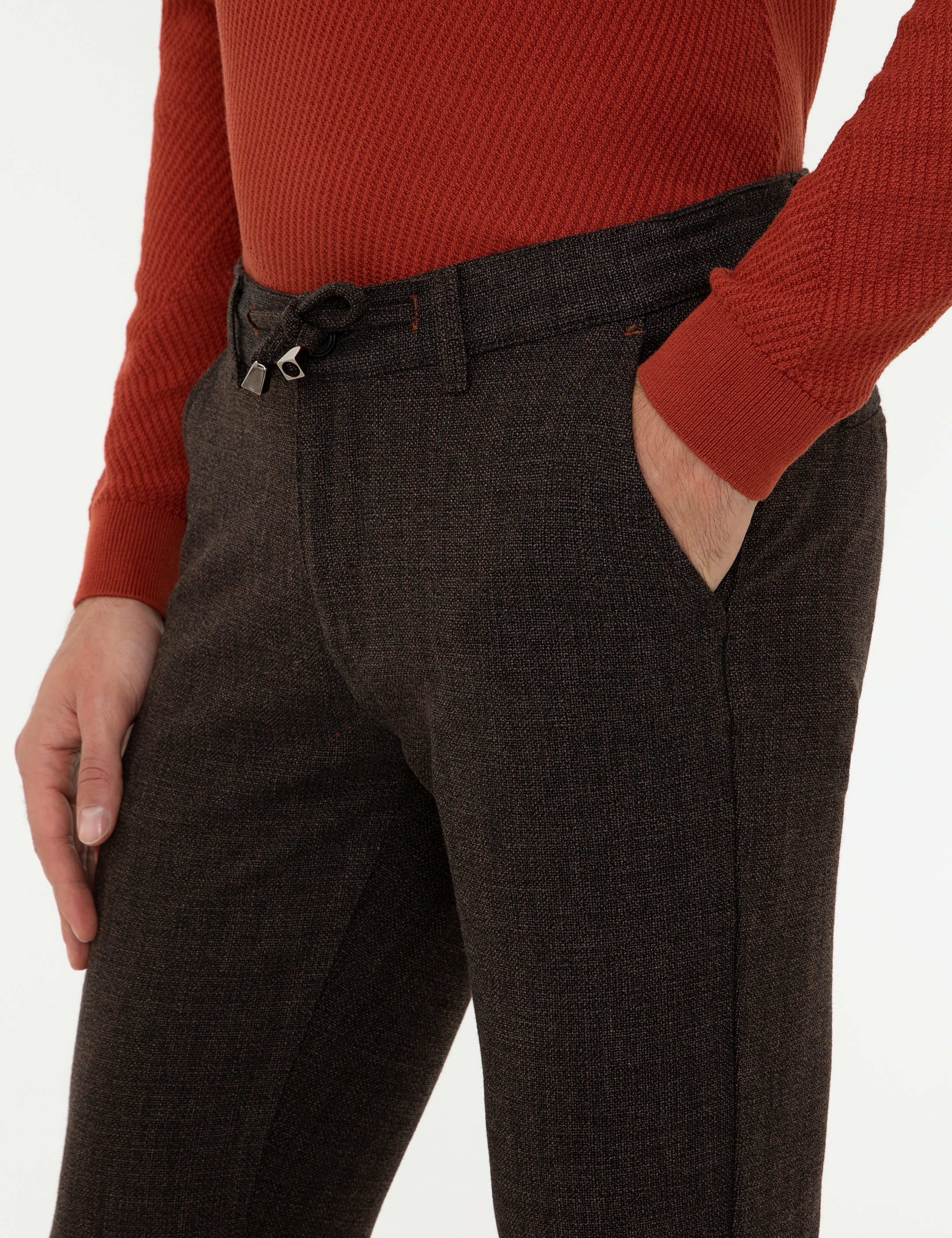 Kahverengi Slim Fit Kanvas Pantolon - Image 5
