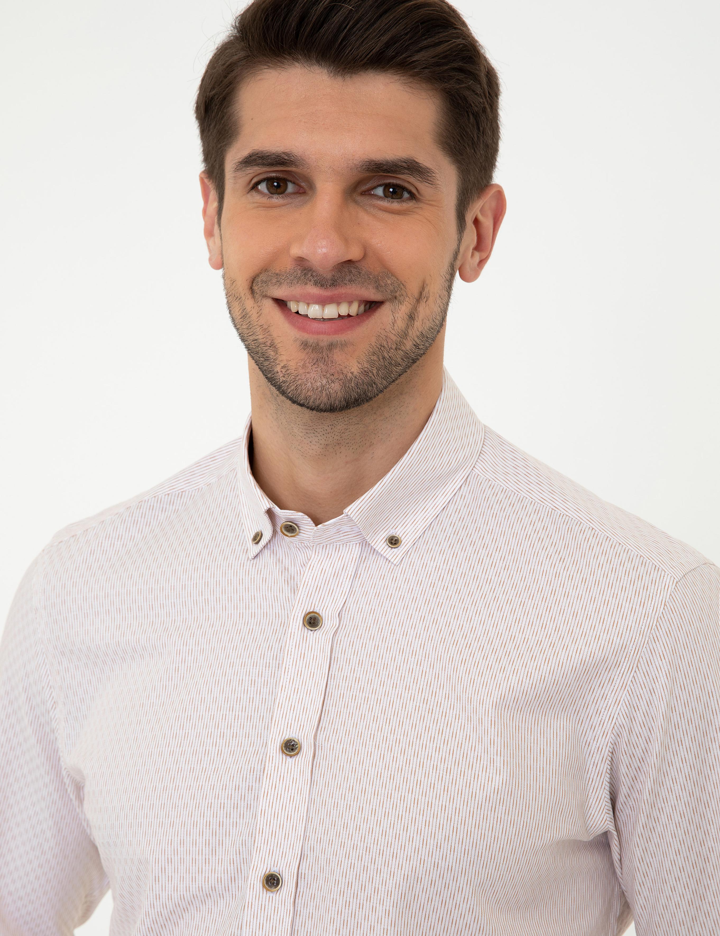 Açık Kahverengi Slim Fit Uzun Kollu Gömlek