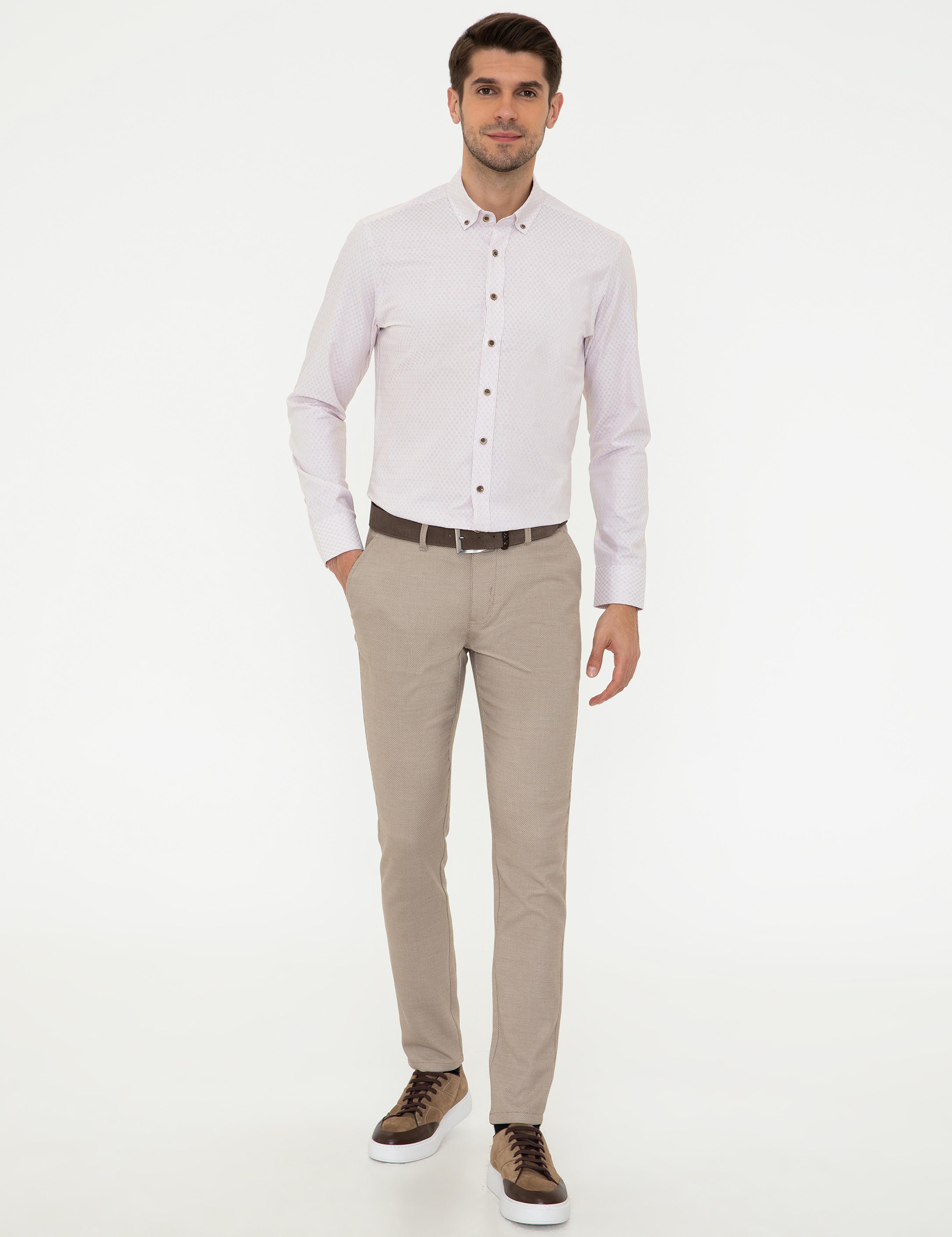 Açık Kahverengi Slim Fit Uzun Kollu Gömlek