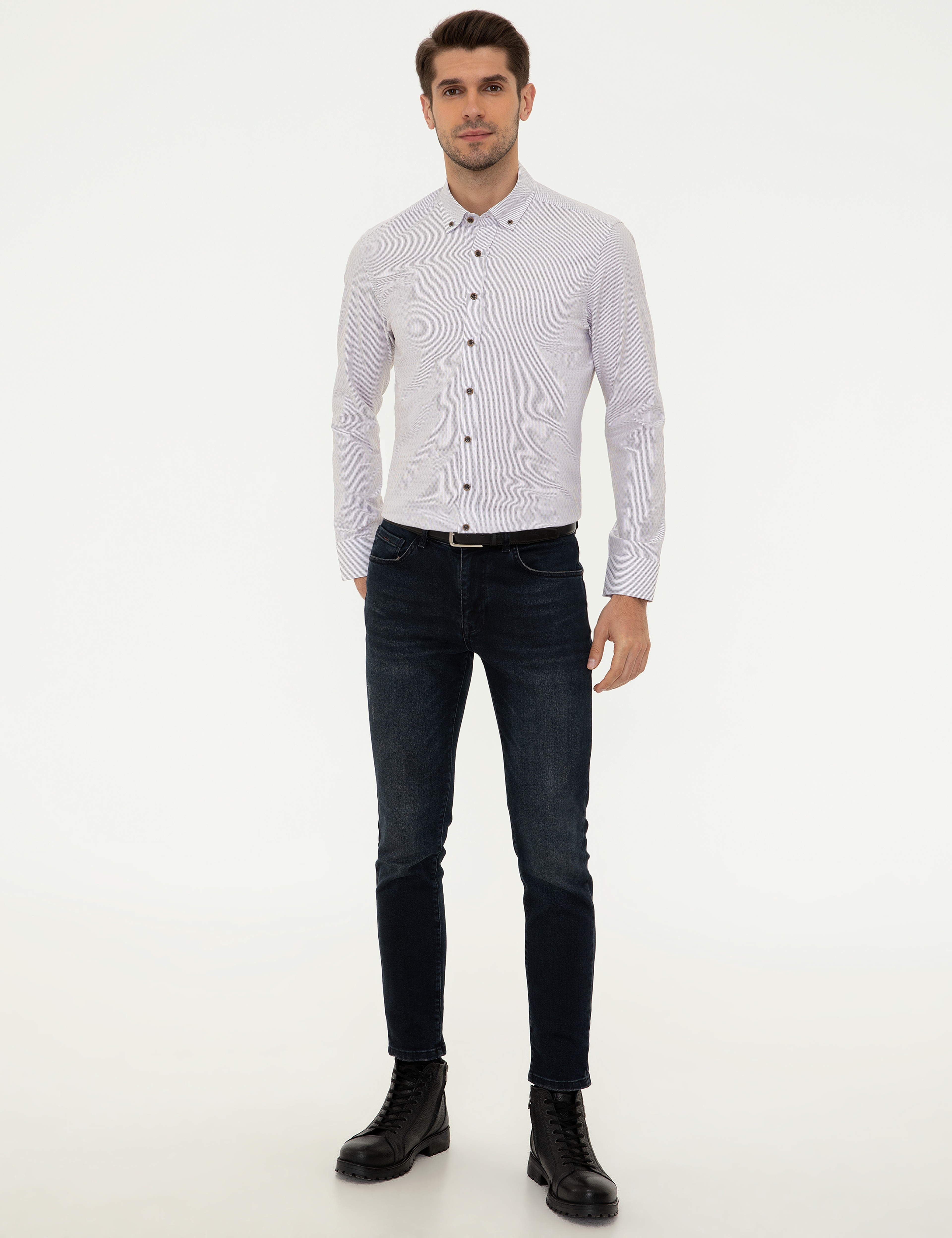 Kahverengi Slim Fit Uzun Kollu Gömlek
