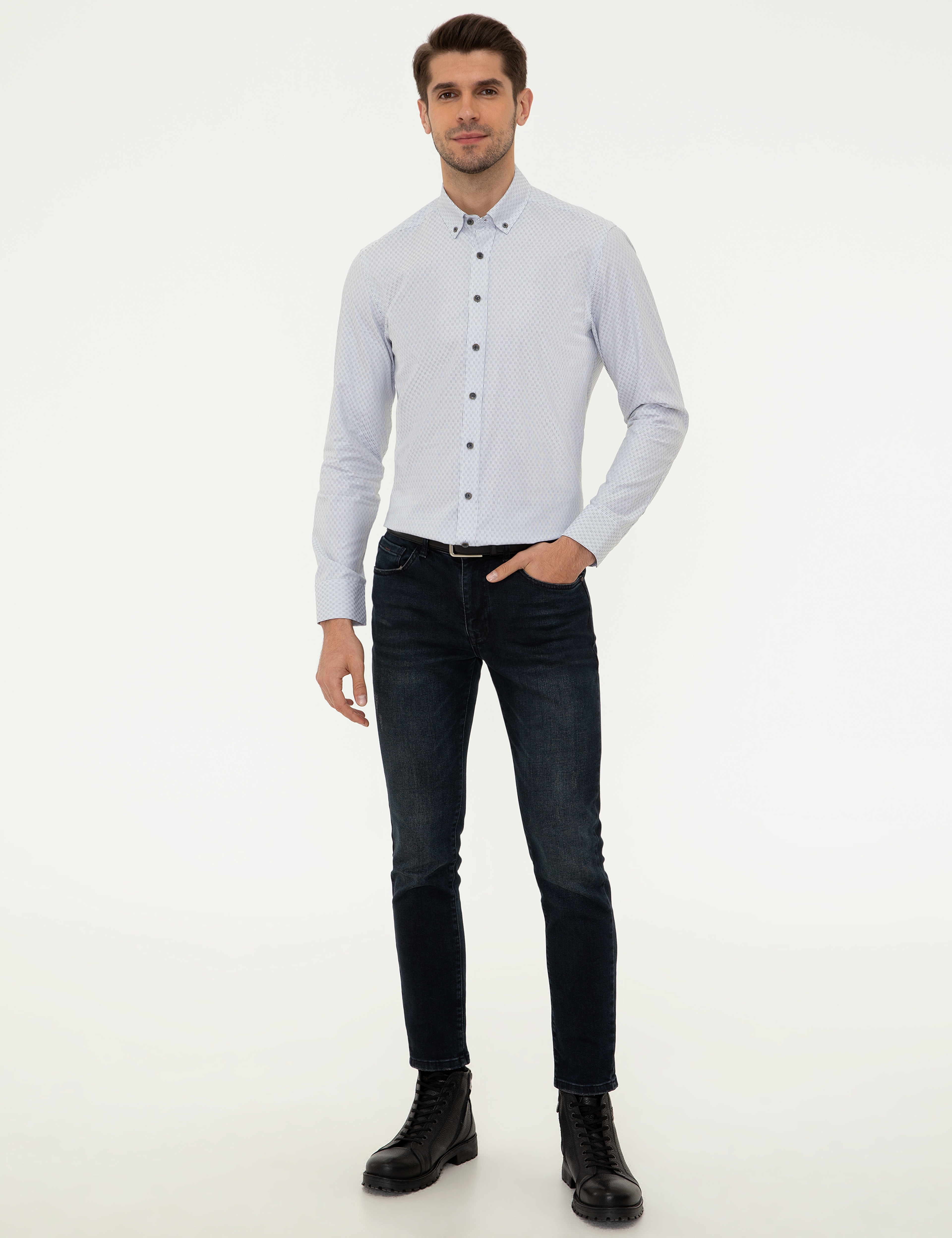 Antrasit Slim Fit Uzun Kollu Gömlek