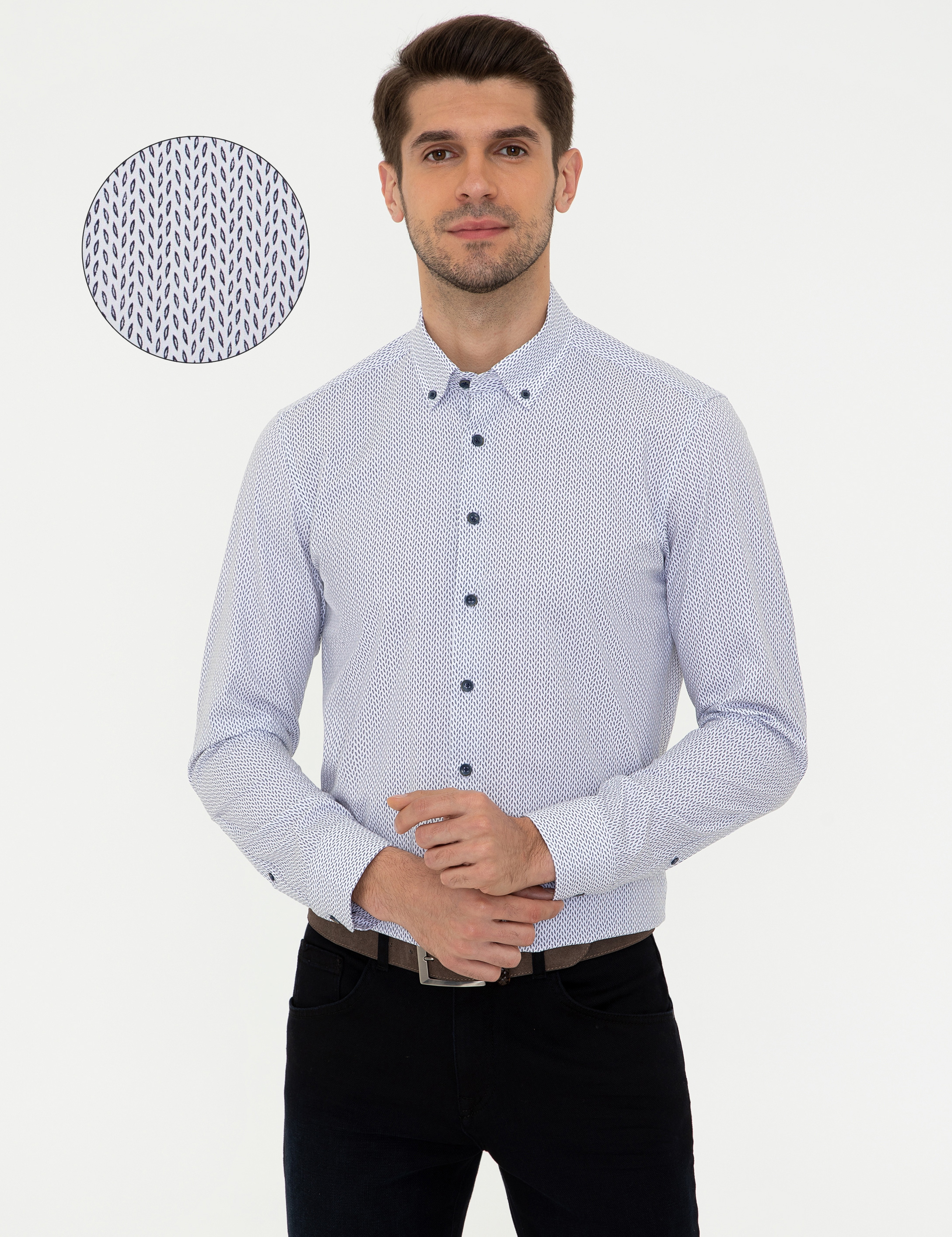 Lacivert Slim Fit Uzun Kollu Gömlek - Image 1