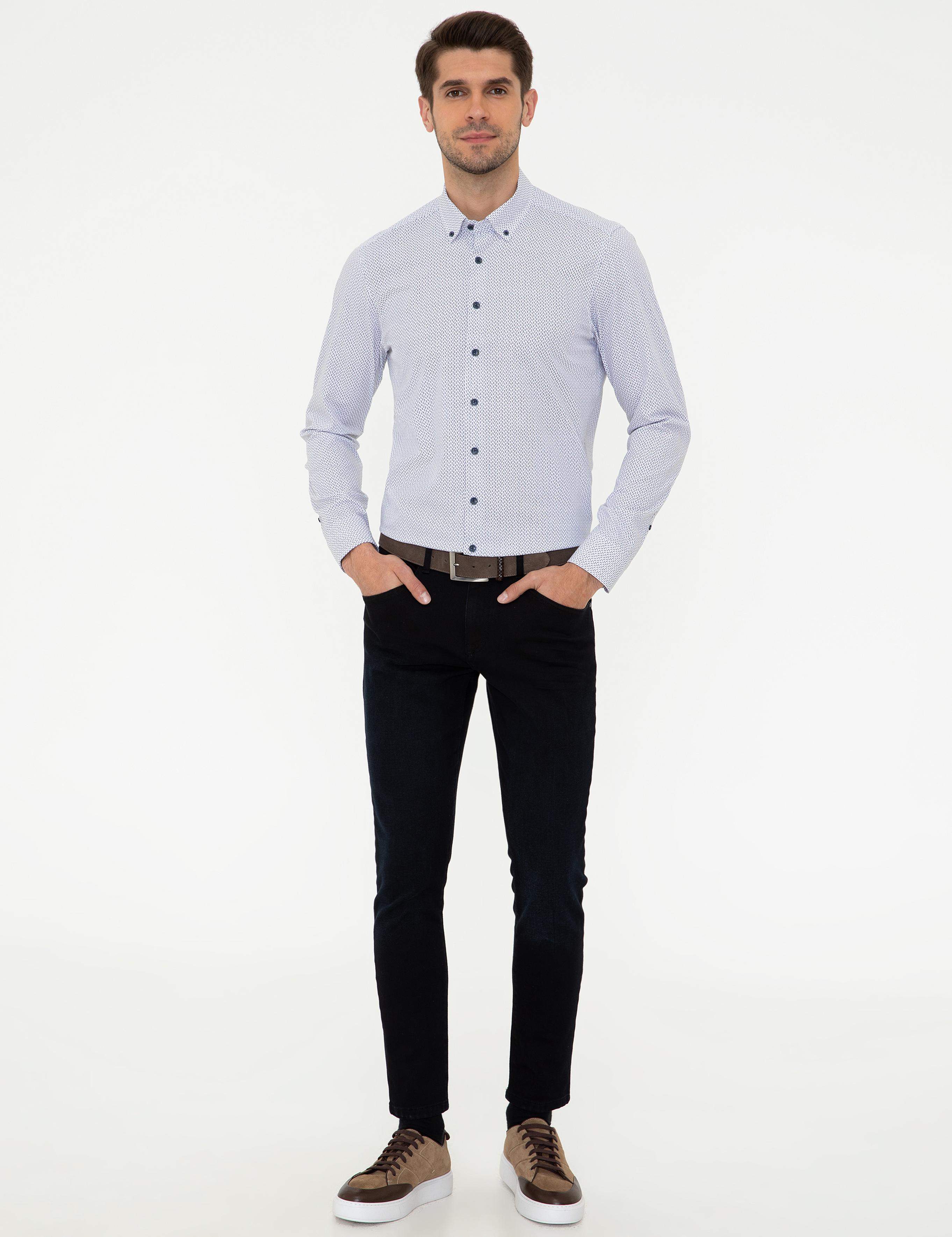 Lacivert Slim Fit Uzun Kollu Gömlek