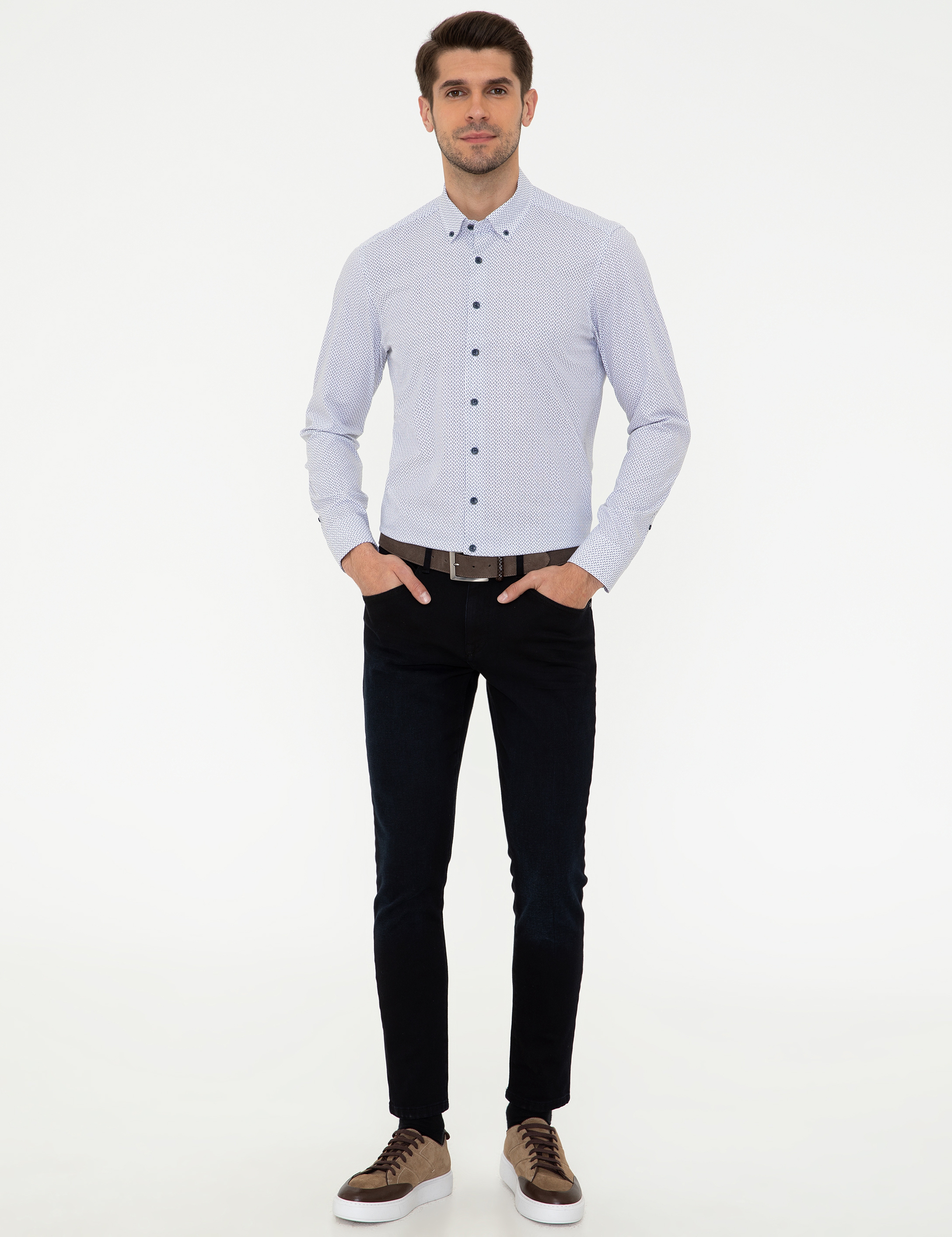 Lacivert Slim Fit Uzun Kollu Gömlek - Image 4