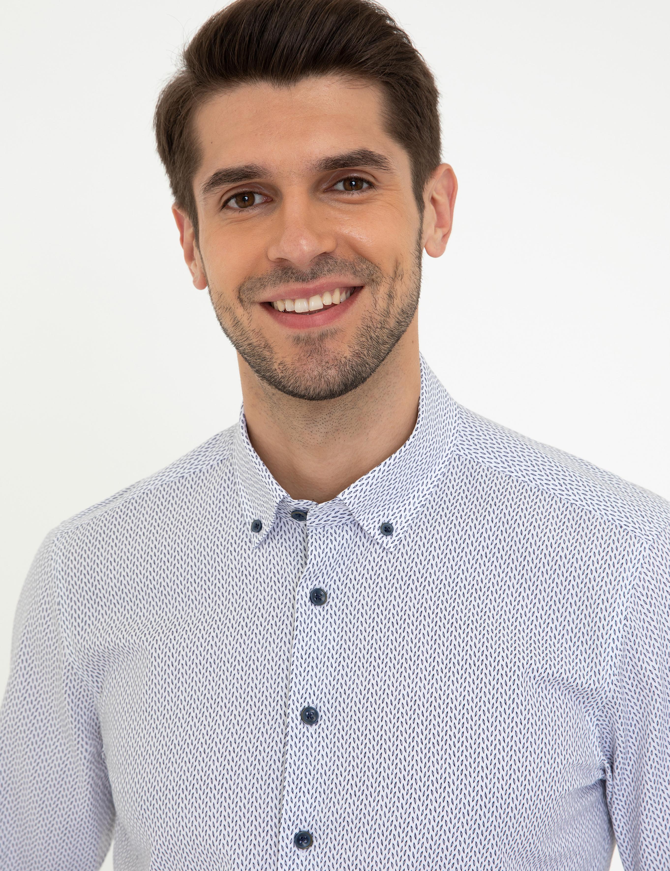 Lacivert Slim Fit Uzun Kollu Gömlek