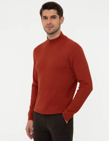 Kiremit Slim Fit Yarım Balıkçı Yaka Triko Kazak
